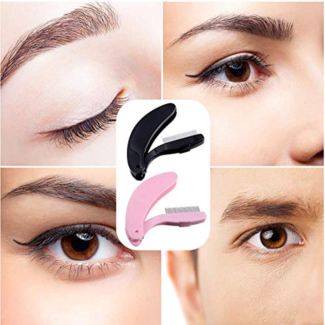 6 Pack Stainless Steel Eyelash & Eyebrow Combs - Professional Lash & Brow Makeup Tools with 3 Black & 3 Pink Brushes for Perfect Eye Makeup - Ideal for Salon, Home Use & Travel Beauty Kit