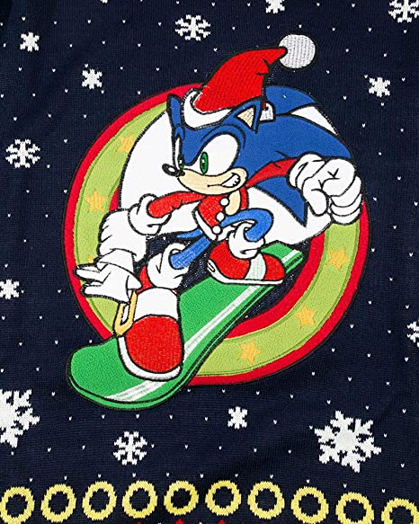 Sonic the Hedgehog Ugly Christmas Sweater - XL Size for Adults | Fun Holiday Party Outfit & Gift for Gamers