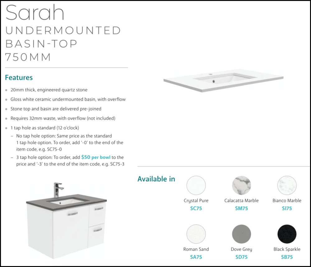 Fienza Crystal Pure SC75SKL 30-Inch Undermount Bathroom Vanity with Stone Top - Scandi Oak Edge, Left Side Drawers & Kickboard - Perfect for Modern & Scandinavian Style Bathrooms