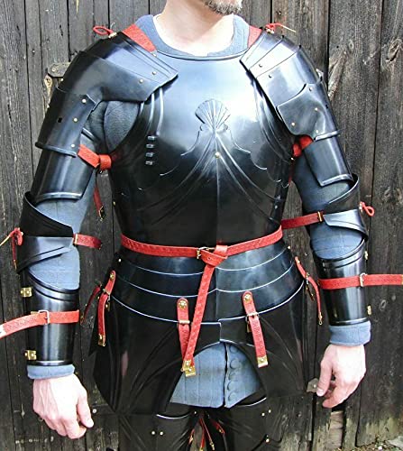 18GA Steel Medieval Upper Body Armor Suit - Breastplate with Hand & Pauldrons for LARP, Cosplay, Renaissance Fairs & Historical Reenactments