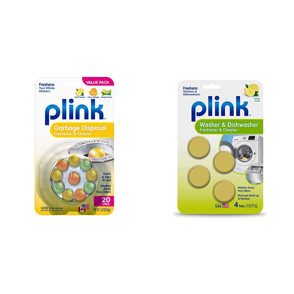 Plink 9013 Garbage Disposal Cleaner and Deodorizer Tablets - Variety Pack (20 Count) & Summit Brands 9024 Washer and Dishwasher Freshener Cleaning Tablets (4 Tabs, Yellow, Pack of 4) - Eliminate Odors in Kitchen Sink, Washing Machine & Dishwasher for Fresh Home
