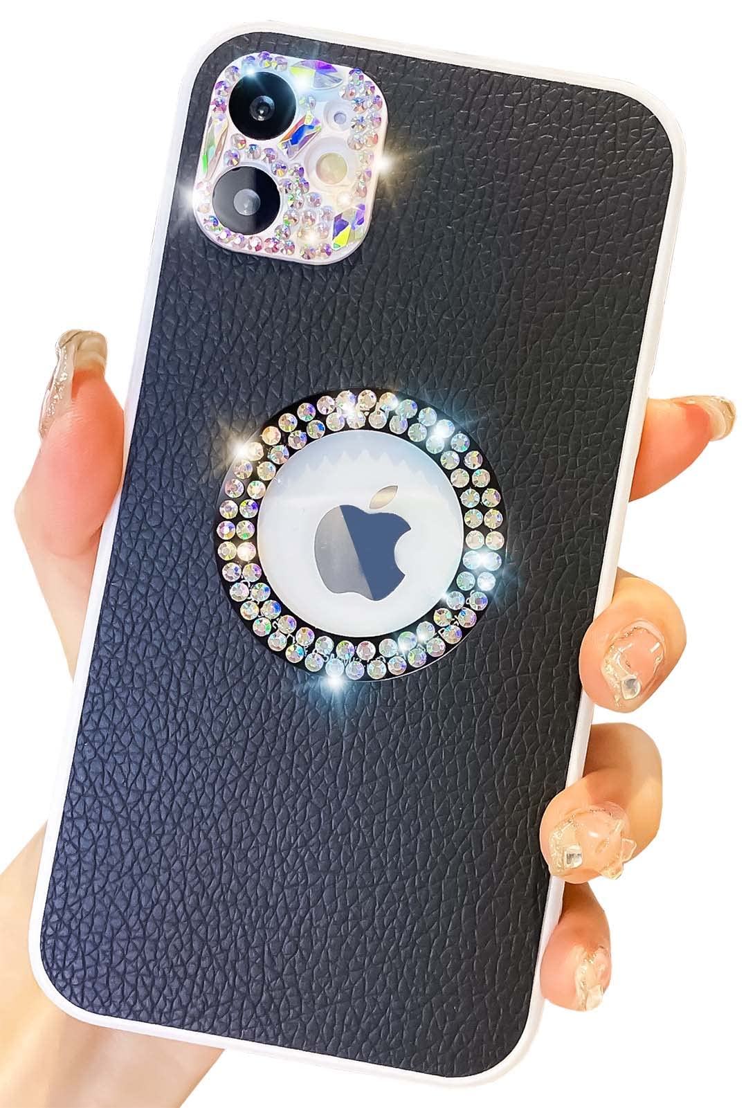 Sparkly Glitter Diamond Logo PU Leather iPhone 11 Case - Cute Bling Protective Soft Silicone Cover for Women & Girls (Black) | Perfect for Everyday Use, Parties & Gift Giving