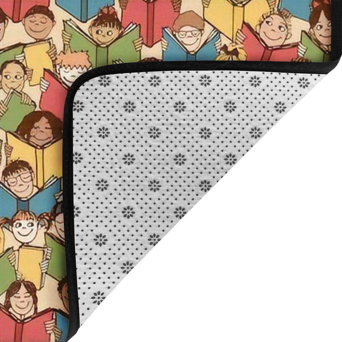 Colorful Kids Reading Books Seamless Pattern Non-Slip Area Rug - Soft Nursery Carpet for Bedroom, Living Room & Playroom | Perfect for Back to School, Indoor Play Areas & Learning Spaces