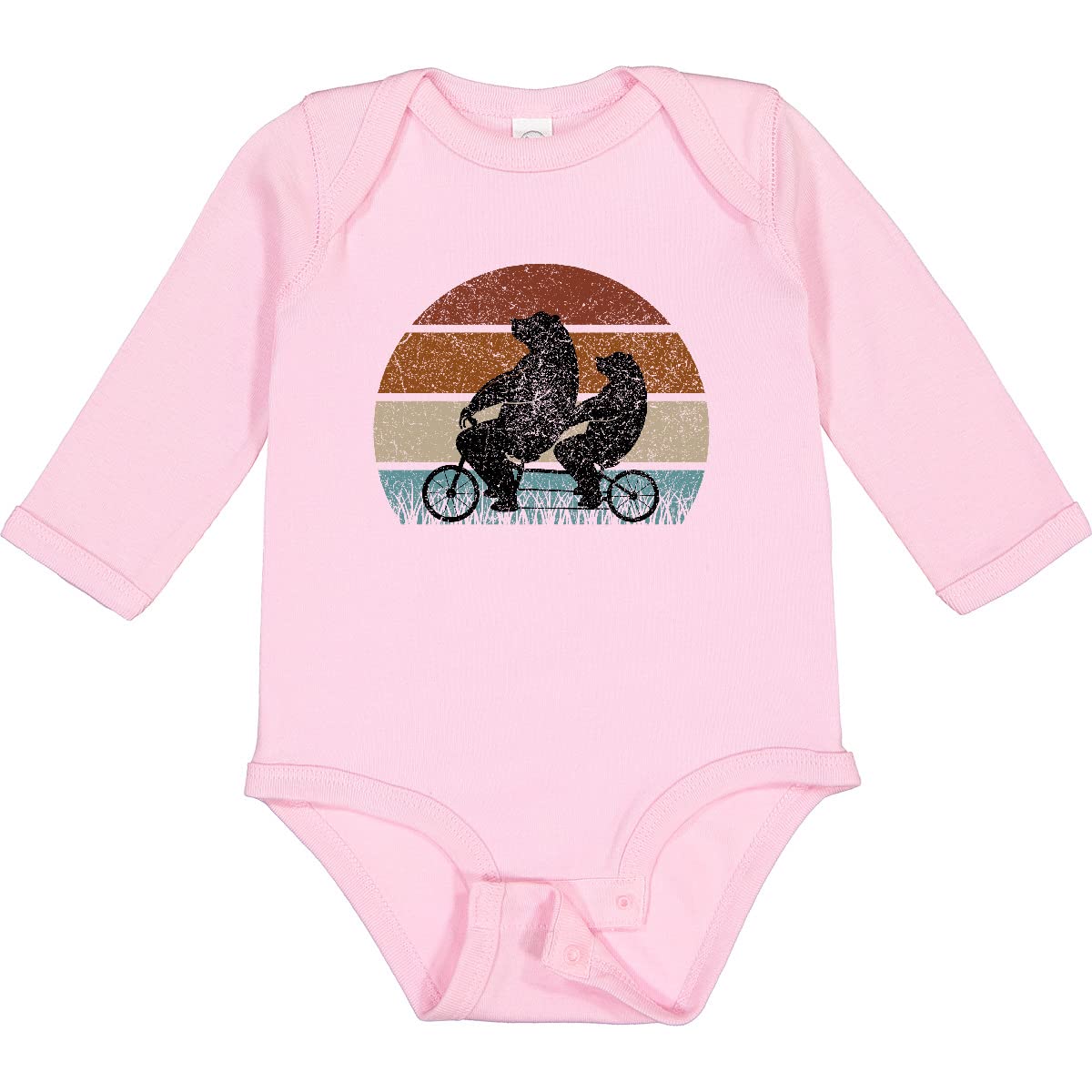 Inktastic Retro Sunset Bicycle Bears Silhouette Long Sleeve Creeper - Cute Baby Bodysuit for Boys & Girls - Perfect for Family Photos, Outdoor Adventures & Casual Wear