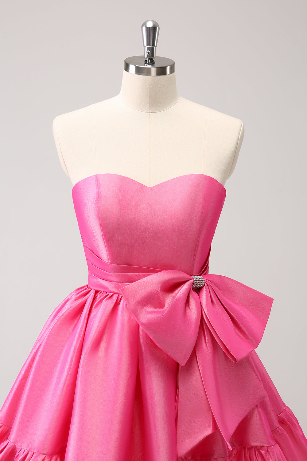 Fuchsia A-Line Strapless Ruffle Short Homecoming Dress with Bow - Perfect for Prom, Party, and Special Occasions