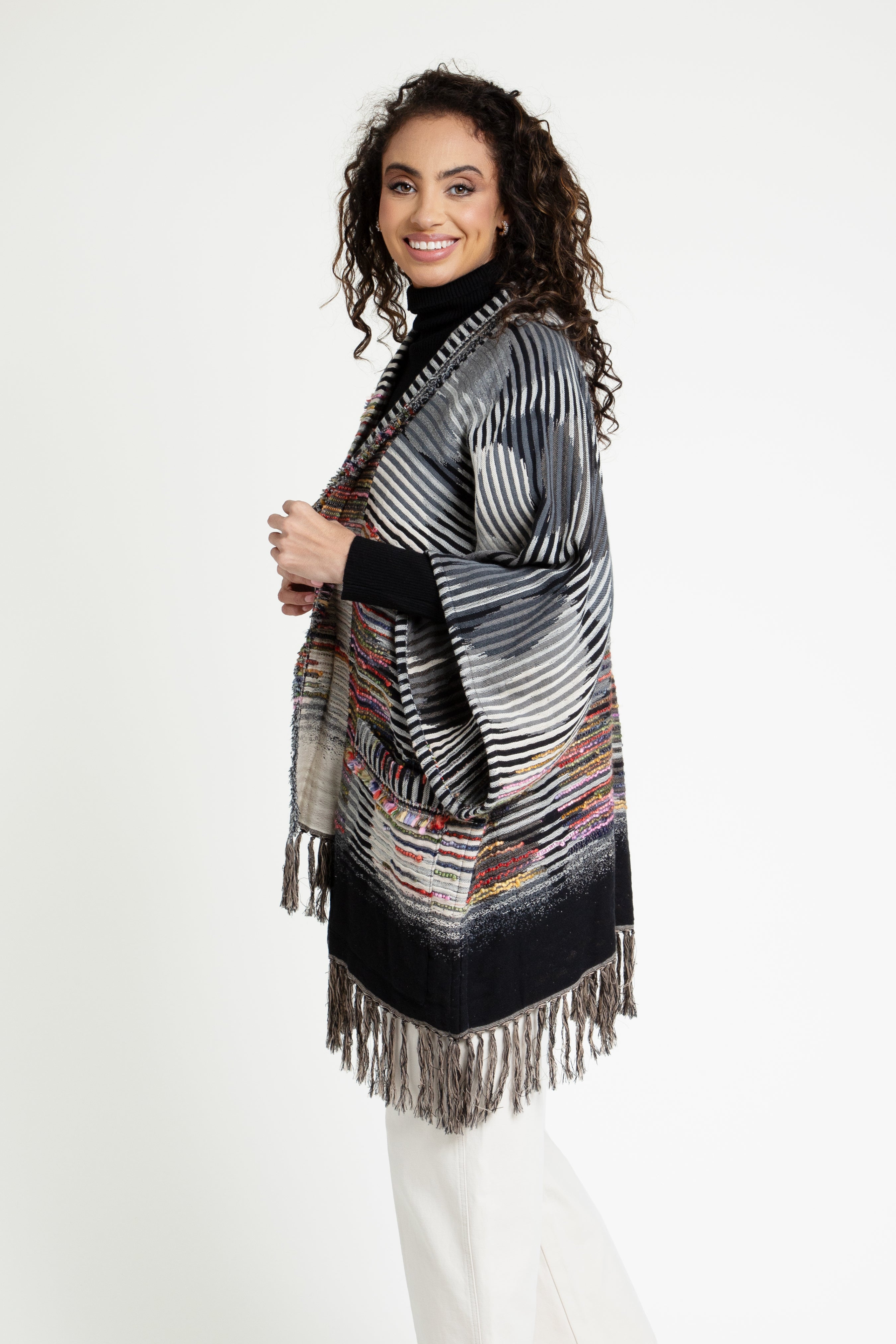 Stylish Cotton Fringe Embellished Kimono Jacket for Women - Boho Chic Cover Up for Beach, Festival & Summer Outfits