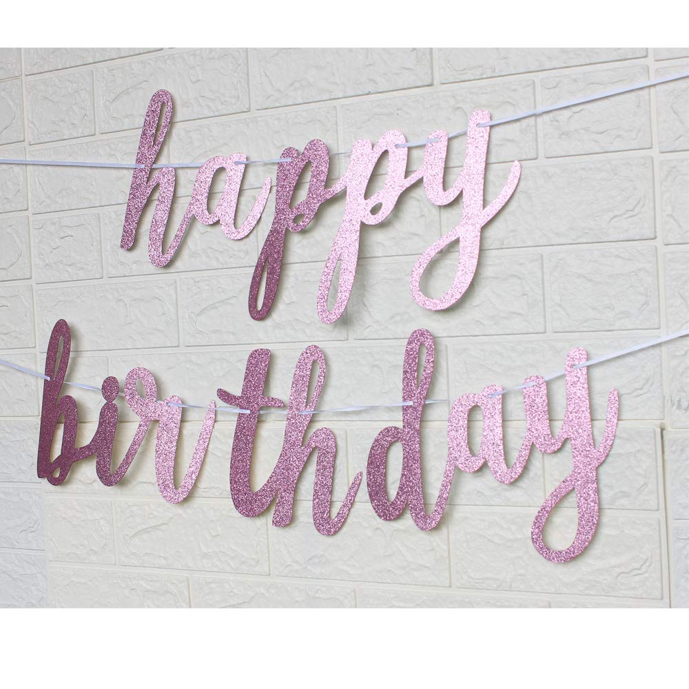 MAGQOO Purple Pink Glitter Happy Birthday Banner Garland - Kids Birthday Party Decorations, Home Decor for Baby Shower, Bridal Shower & Anniversary Celebrations