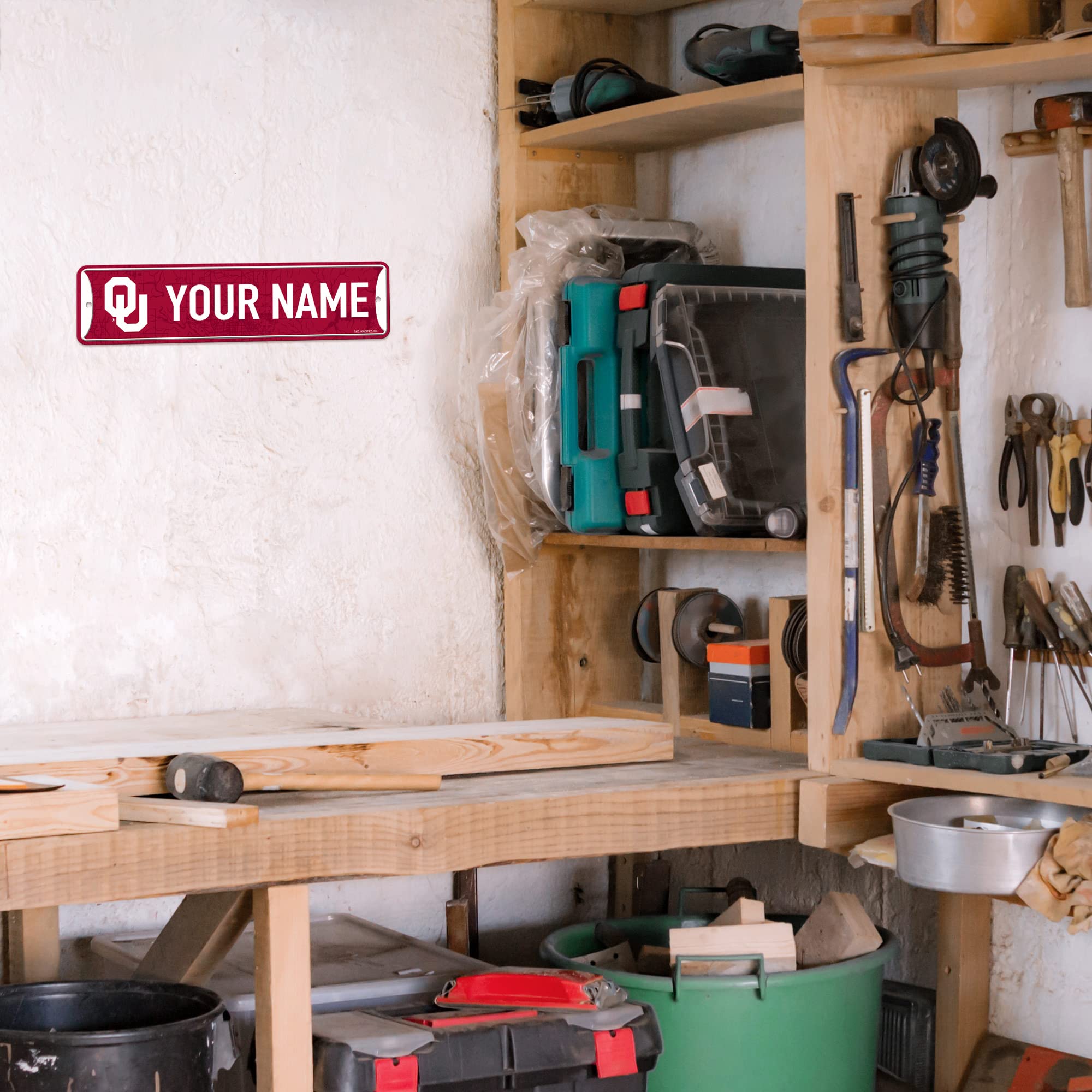 Rico Industries NCAA Oklahoma Sooners Personalized Metal Street Sign 4x15 Inch - College Football Fan Gift, Home Decor for Bedroom, Office & Man Cave - Perfect for Game Room, Dorm & Sports Themed Spaces