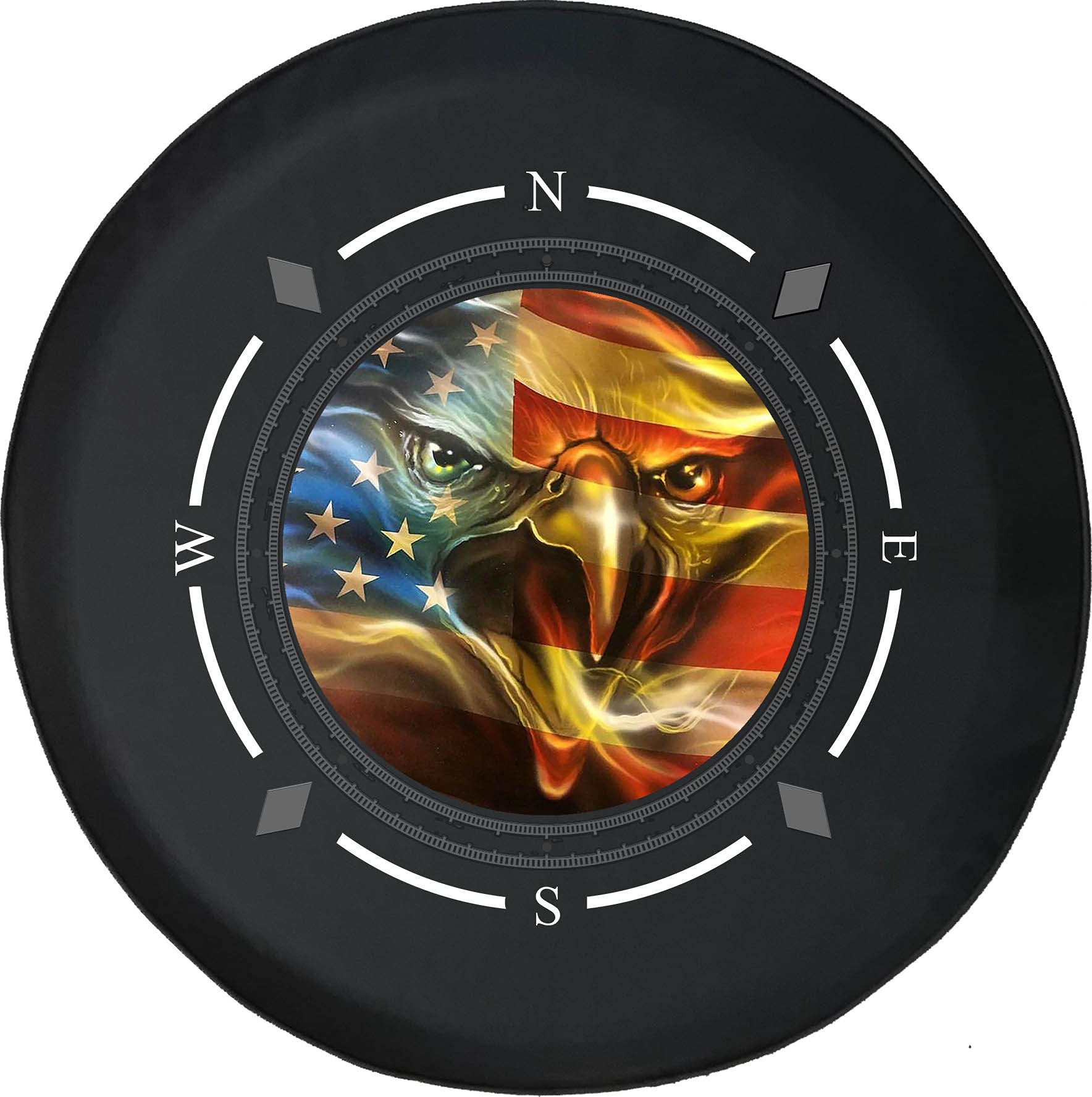 Premium Spare Tire Cover with Compass & Screaming Bald Eagle American Flag Design - Universal Fit for SUV, Trailer, RV & Most Vehicles - Durable & Weatherproof for Outdoor Adventures & Road Trips