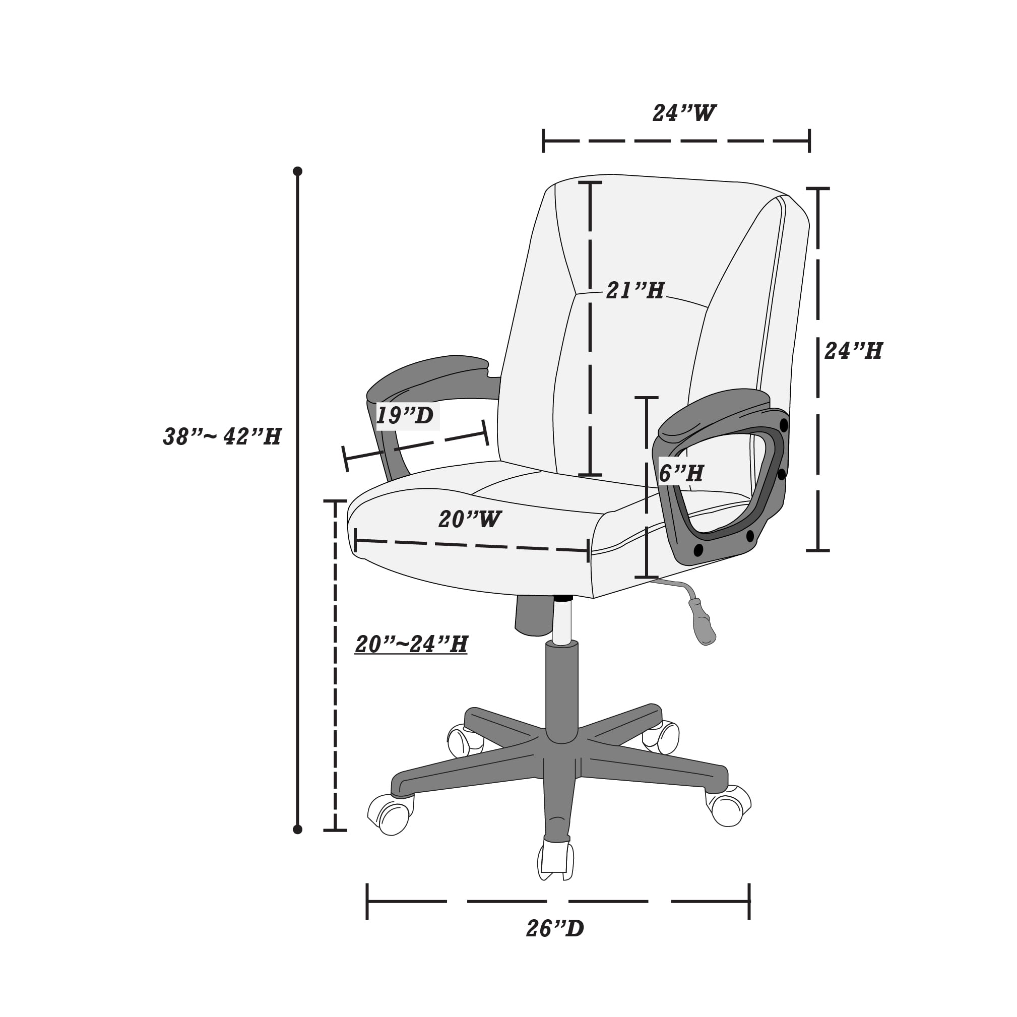 Poundex Lux Office Chair - Ergonomic Executive Desk Chair with Adjustable Height & Lumbar Support, Brown - Perfect for Home Office, Gaming & Workspace