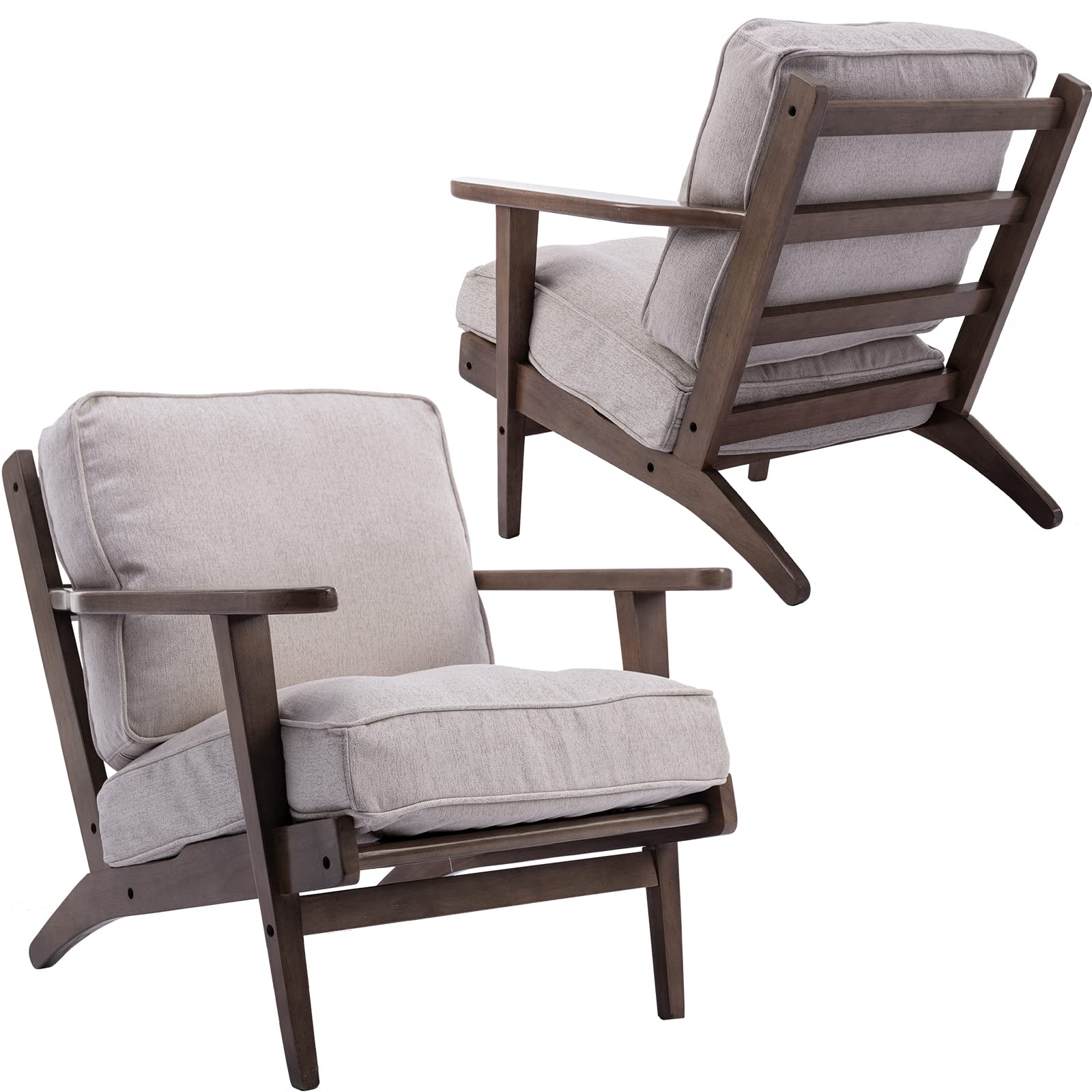 LZAREAL Mid Century Modern Accent Chairs Set of 2 - Solid Wood Frame Upholstered Armchairs for Living Room, Bedroom & Reading Nook - Beige Fabric Lounge Chairs for Home Decor & Relaxation