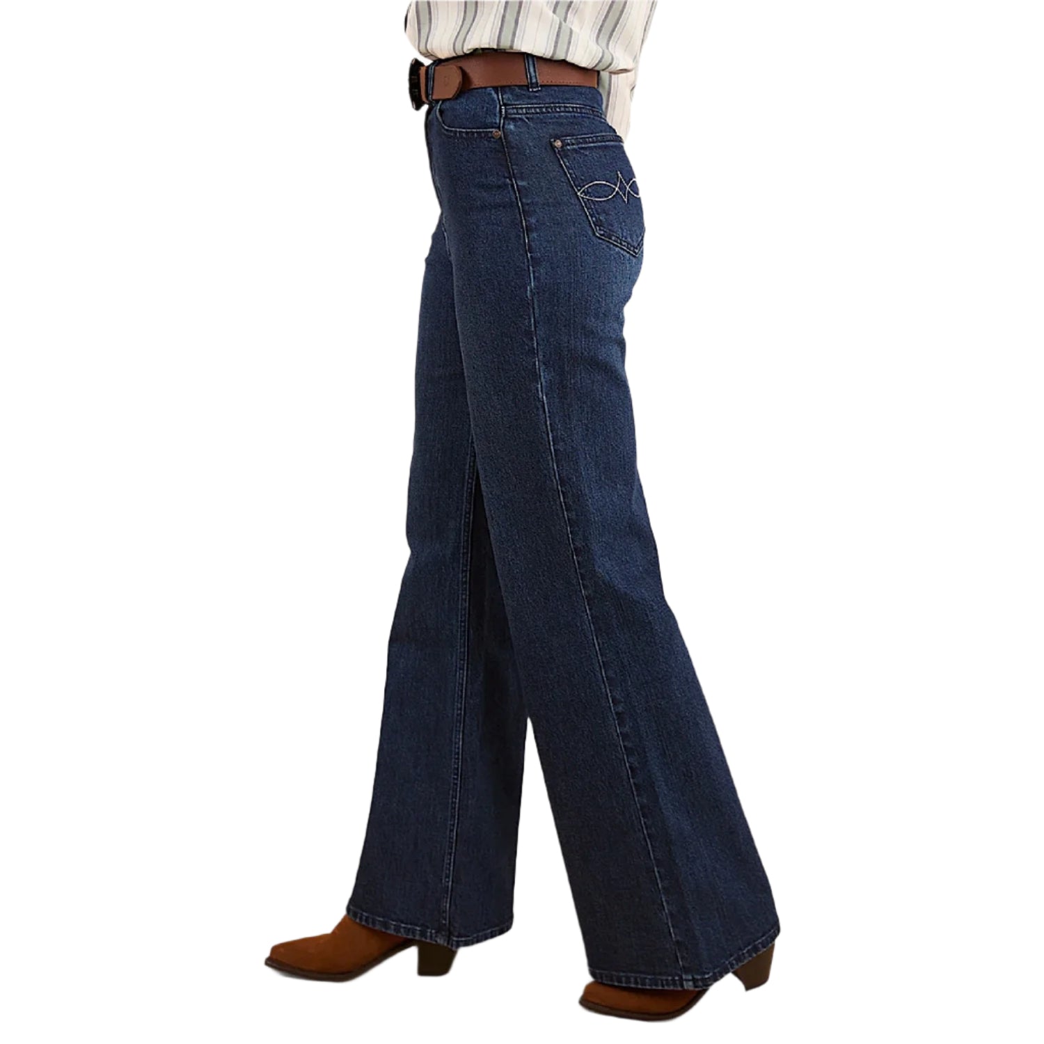 Ringers Western Women's Visalia Wide Leg Jeans - Dark Wash Blue Denim Pants for Casual Wear & Cowgirl Style | Perfect for Rodeo, Country Music Festivals & Everyday Comfort