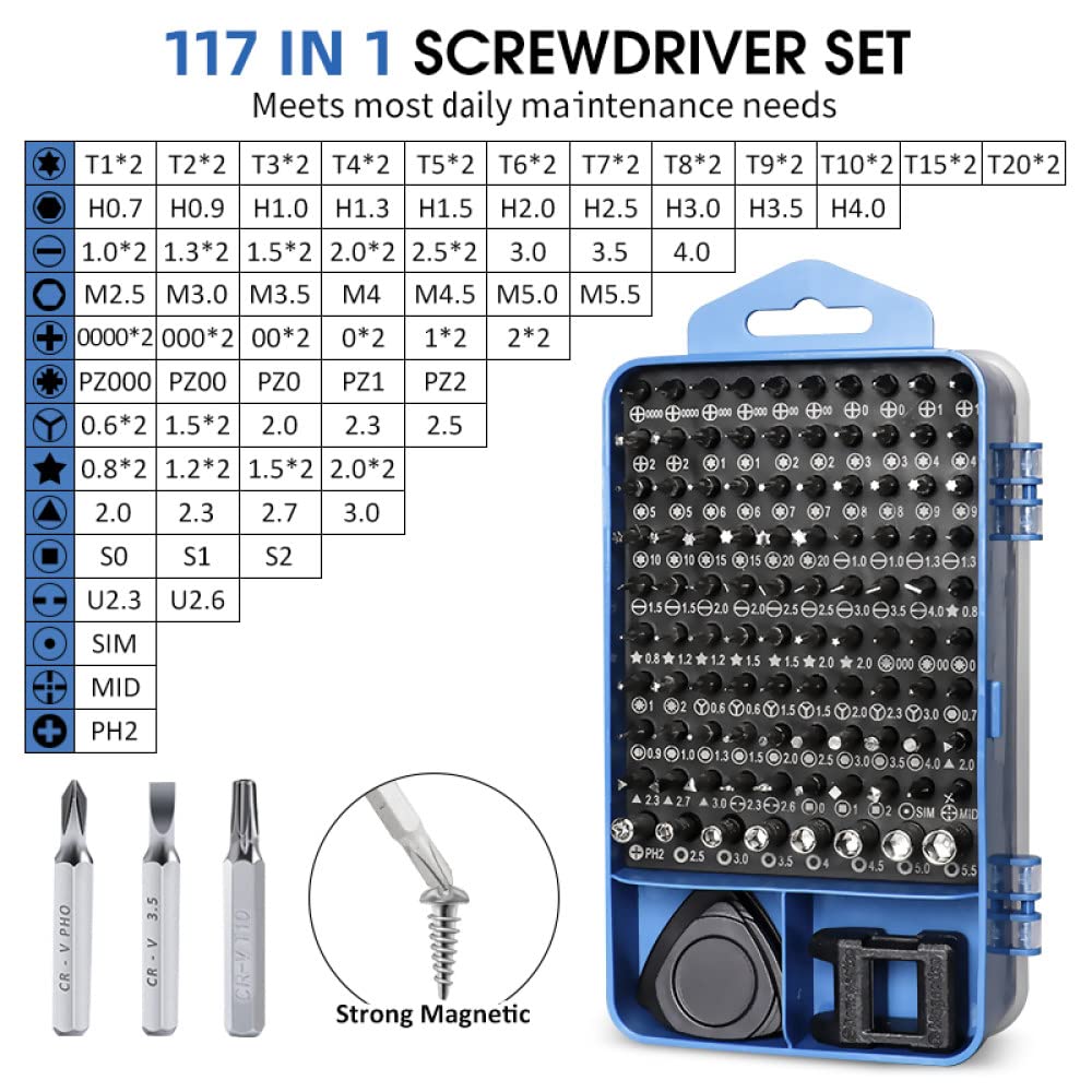 Premium 117-in-1 Magnetic Precision Screwdriver Set with Torx & Hex Bits - Professional Phone, Computer & PC Repair Tool Kit (Purple) - Perfect for Electronics Repair, DIY Projects & Home Maintenance