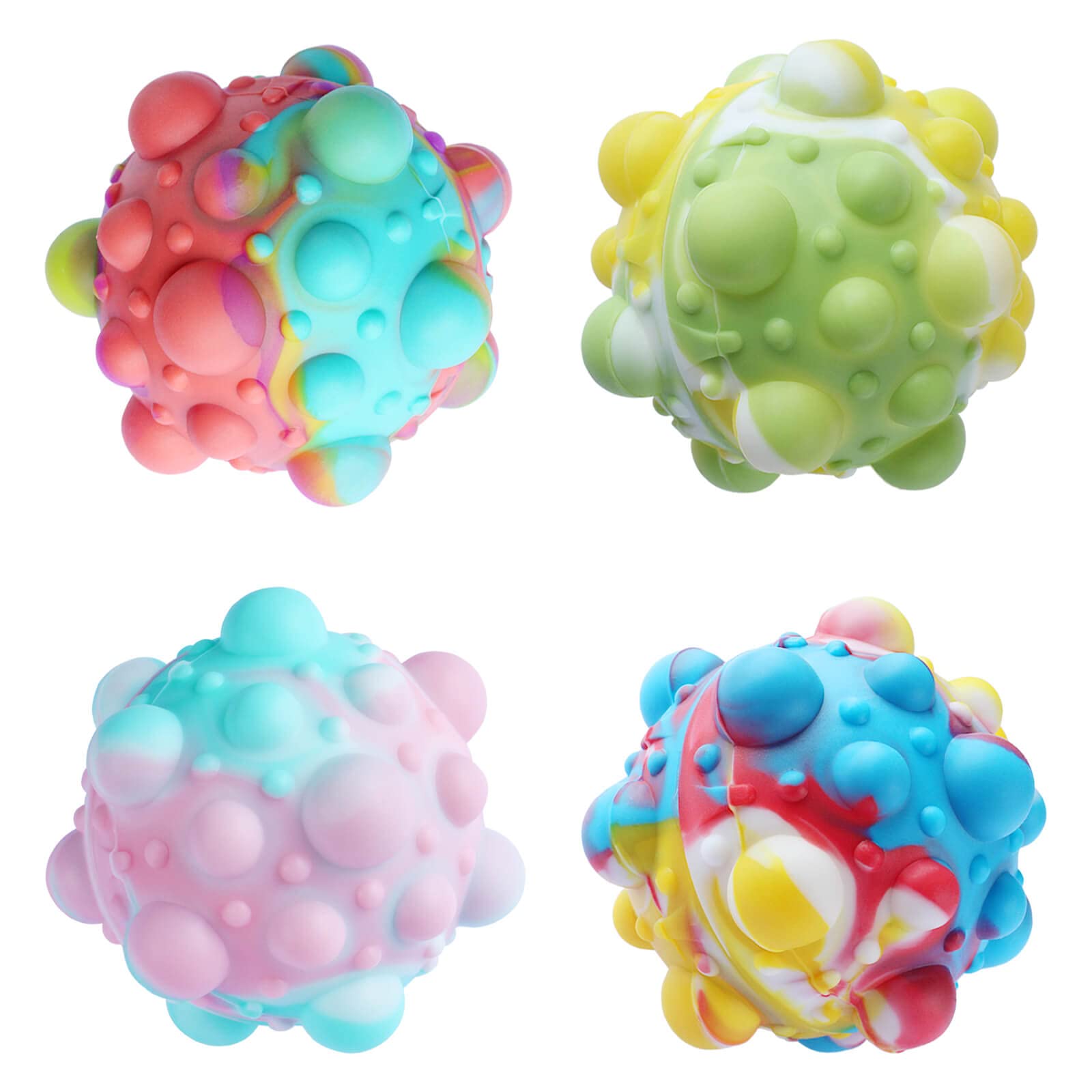 4Pcs 3D Silicone Pop Ball Fidget Toys for Adults & Kids - Stress Relief Sensory Toys for Anxiety - Perfect for Office, Classroom, Travel and ADHD Focus Aid