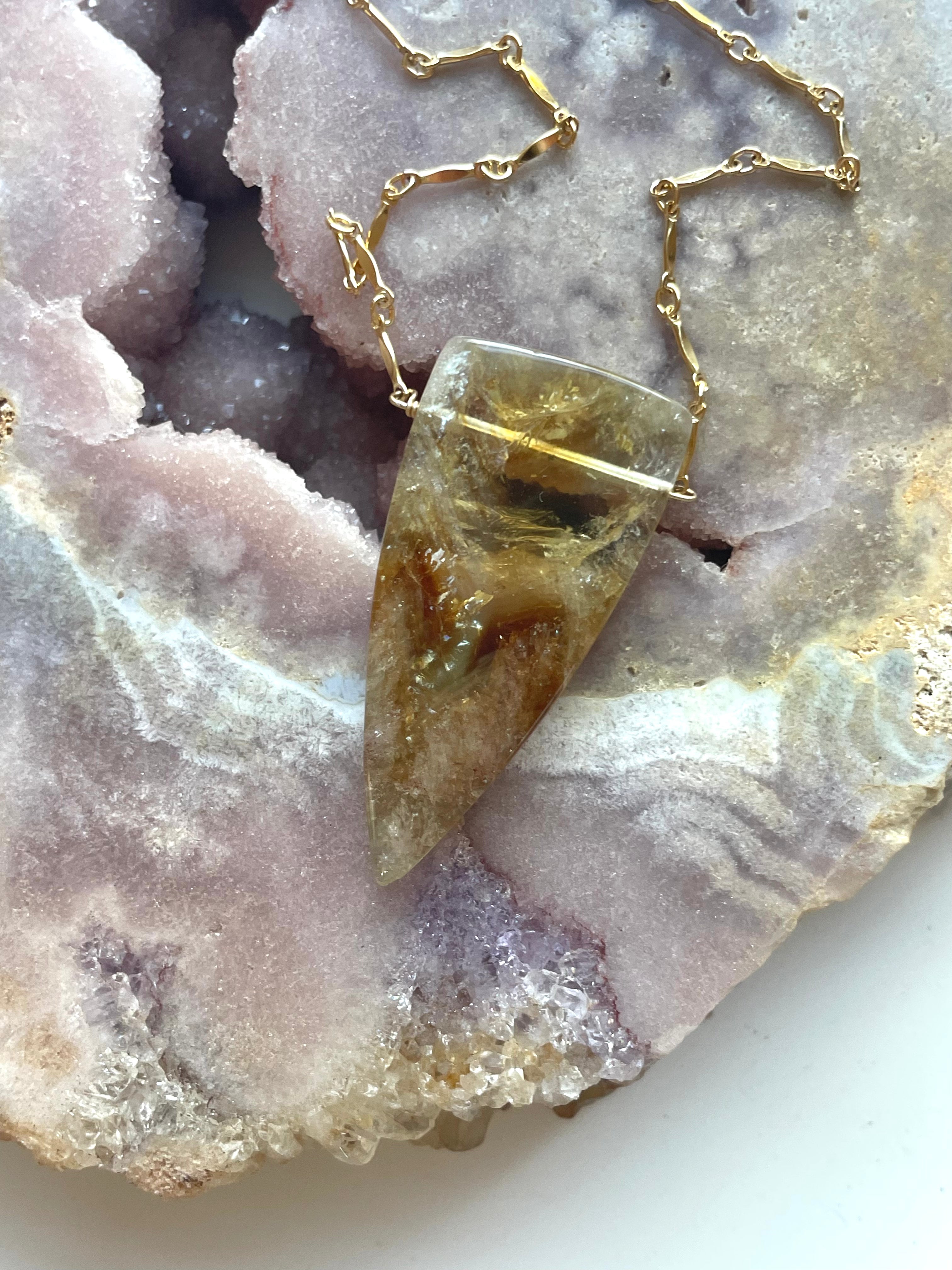 14K Gold Filled Chunky Genuine Yellow Citrine Pendant Necklace for Women - Perfect for Birthday Gifts, Anniversary Presents & Everyday Elegance