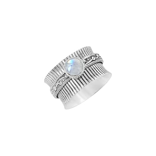 Spinner Rings for Women - Anxiety Relief & Worry Ring with Rainbow Moonstone - Handmade Boho Thumb Ring for Meditation & Stress Relief - Perfect Promise Gift for Christmas & Everyday Wear