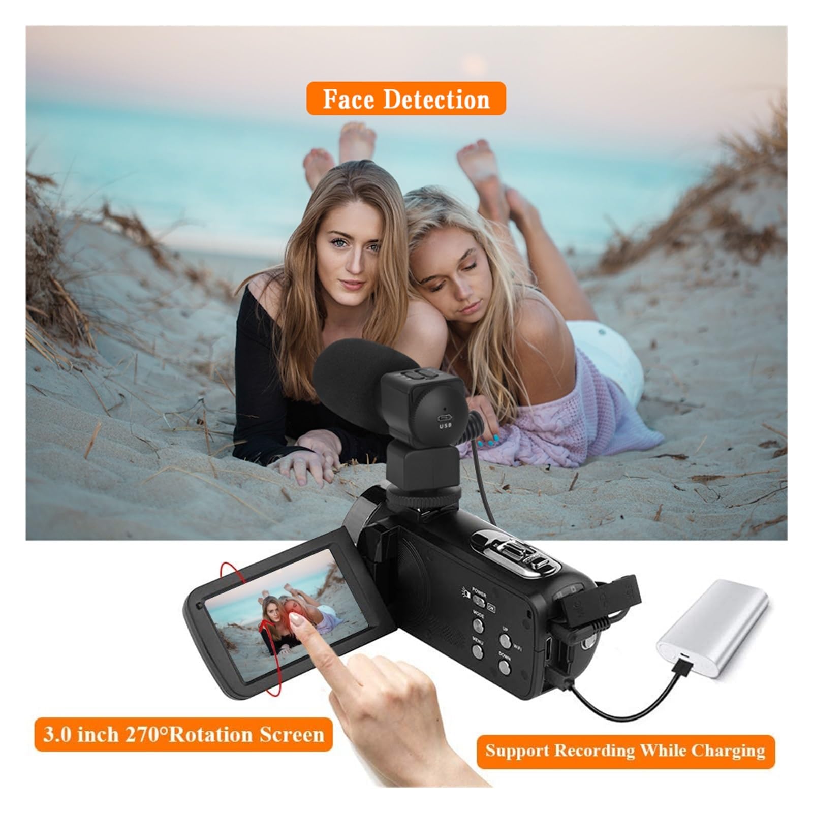 MZZYG 56MP 4K UHD Digital Video Camera with Night Vision - Webcam for Live Streaming, Vlogging & Photography - Includes 128GB SD Card (Blue) - Perfect for YouTube, TikTok, Travel & Family Events