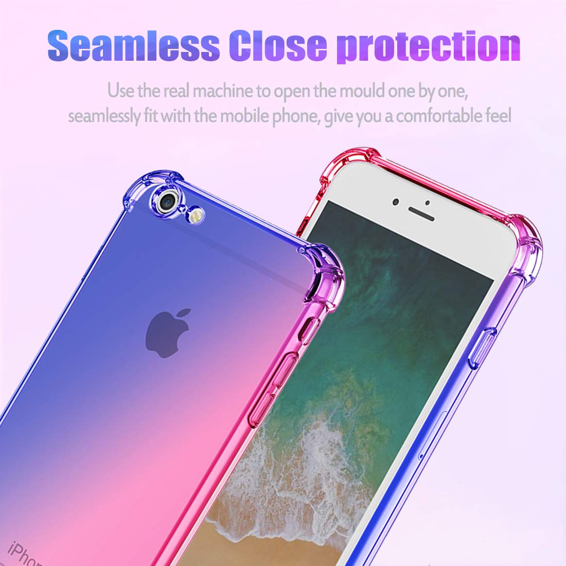 Premium Slim Clear TPU Shockproof Phone Case for iPhone 6/6s - Gradient Blue/Pink, Anti-Scratch & Protective Cover | Perfect for Everyday Use, Travel & Outdoor Activities