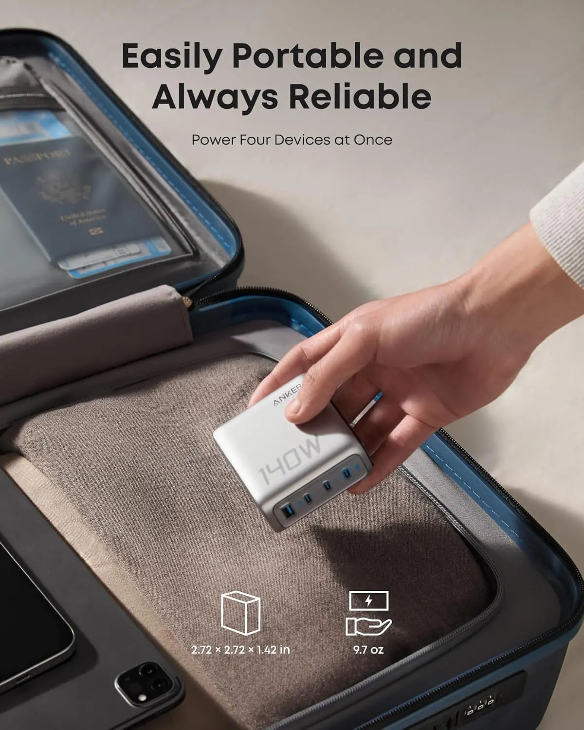 Anker 140W USB C GaN Charger with 4 Ports, Foldable PD 3.1 Fast Charger B2697 - Perfect for MacBook Pro, iPhone 15, iPad, and Multiple Devices Charging at Home or Travel