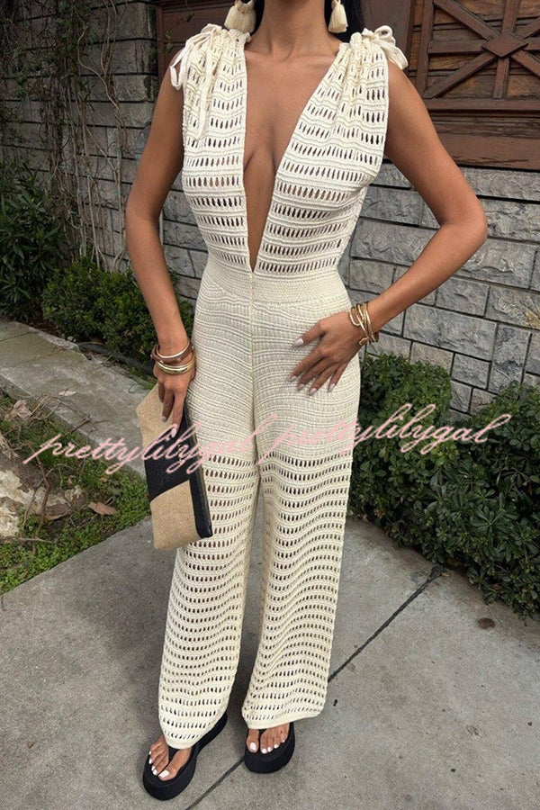Stylish Solid Color Knitted V-Neck Casual Jumpsuit for Women | Holiday & Everyday Wear | Perfect for Beach, Party, and Office Outfits
