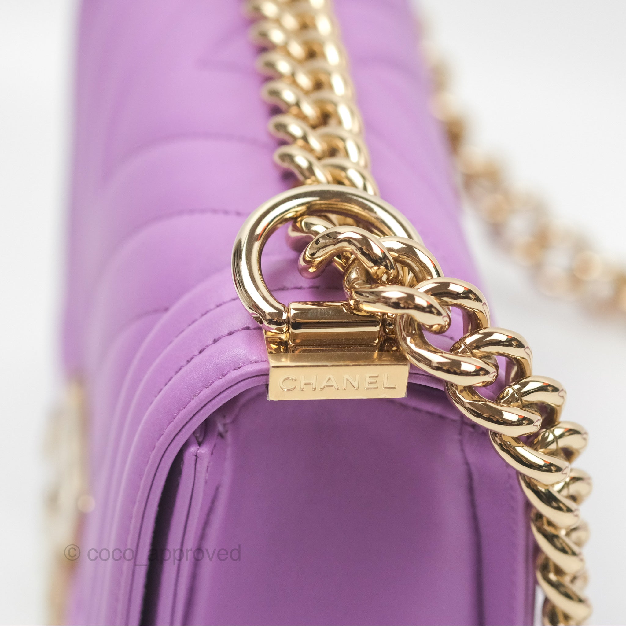 Chanel Chevron Small Boy Bag in Purple Calfskin with Gold Hardware - Luxury Crossbody Purse for Women, Perfect for Evening Events & Date Nights