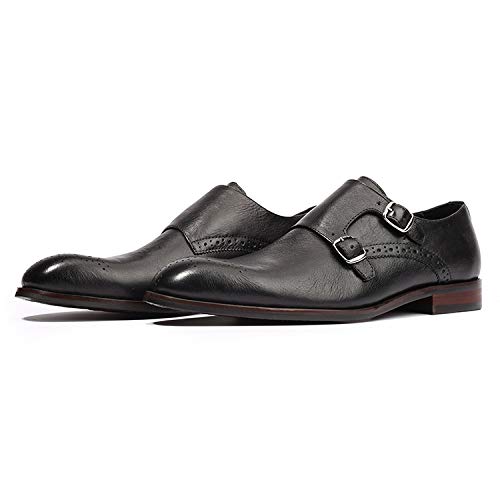 Premium Men's Business Leather Dress Shoes for Wedding, Banquet & Work - Slip-On Buckle Design - Black (Size 44/UK 9.5/US 10) - Perfect for Formal Events, Office & Daily Professional Wear