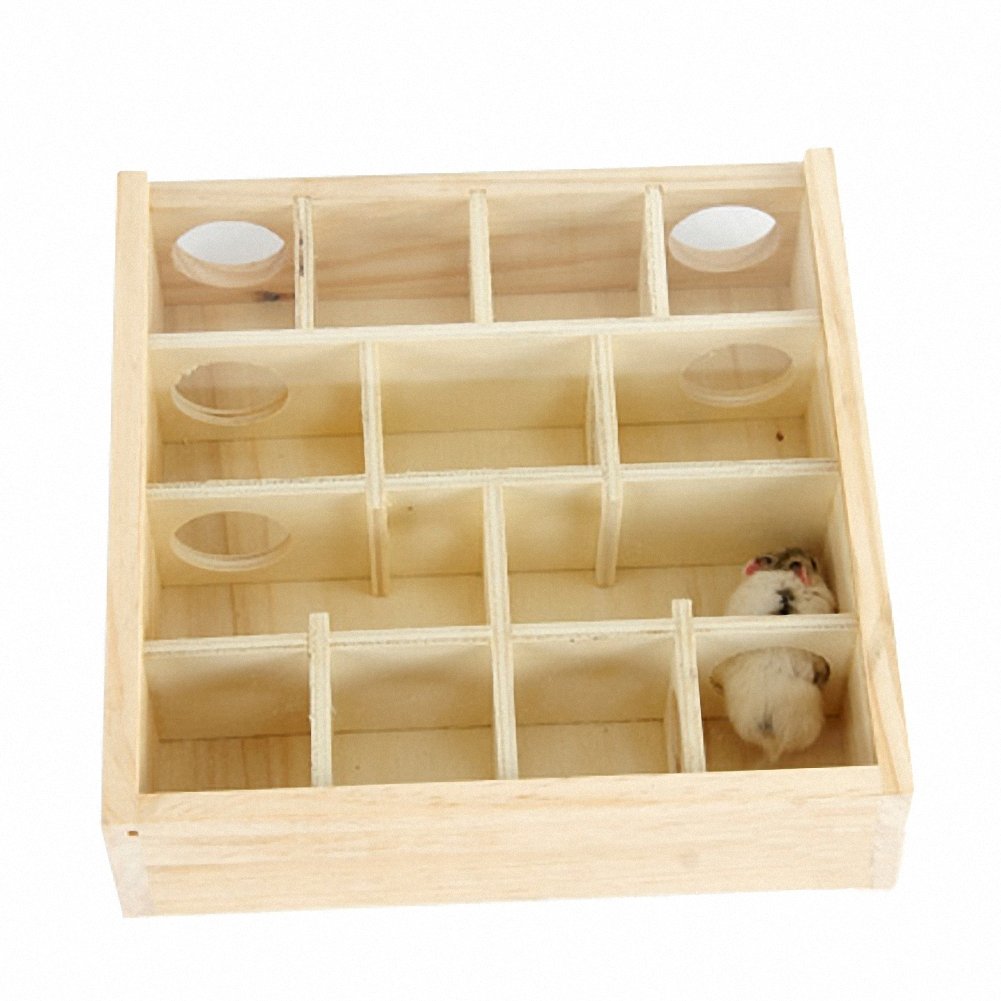 OMEM Wooden Hamster Maze & Hideout - Small Animal Cabin & Cage Accessories - Natural Pet Toys for Hamsters, Mice & Gerbils - Perfect for Cage Enrichment & Playtime Activities