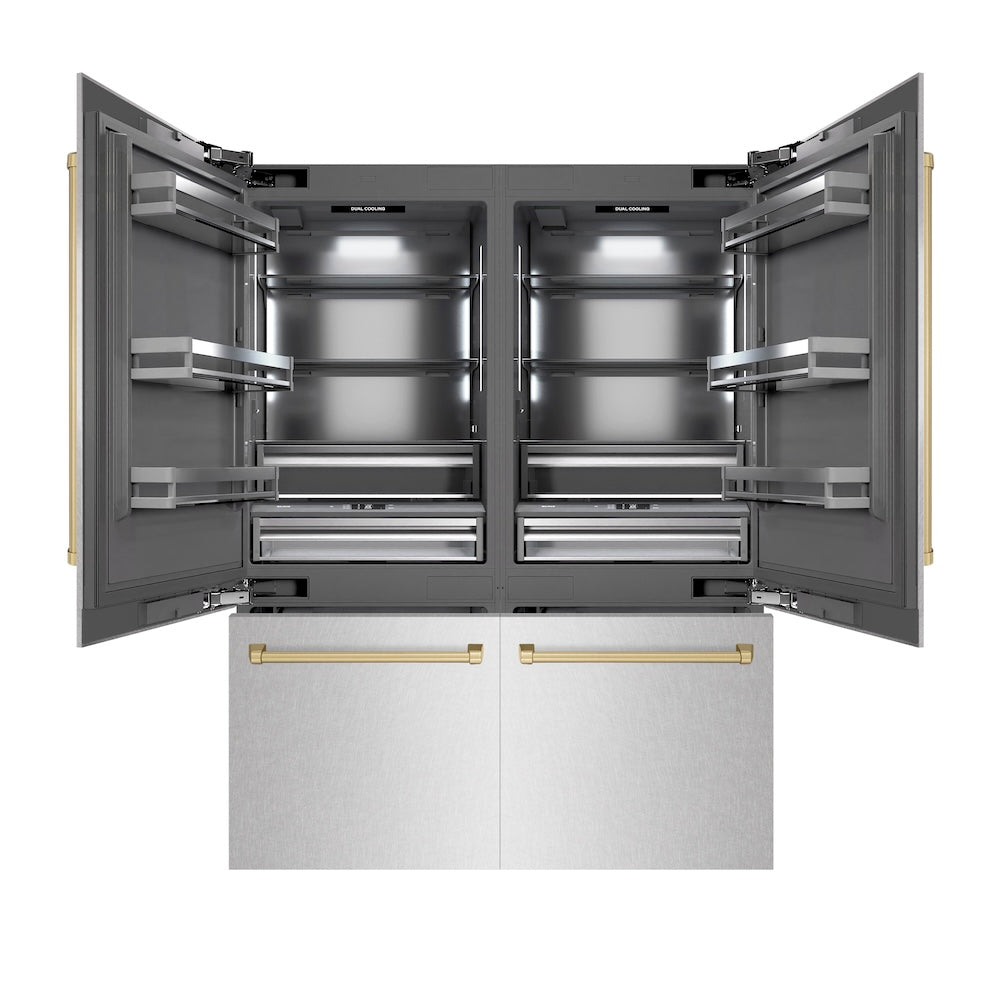 ZLINE Autograph Edition 60-Inch French Door Built-In Refrigerator - 32.2 cu.ft Capacity, Bottom Freezer, Water Dispenser & Ice Maker - Satin Stainless Steel with Graphite Gray Interior & Champagne Bronze Accents (GRBIVZ SN 60 CB) - Perfect for Modern Kitchens, Luxury Homes & Gourmet Cooking Spaces