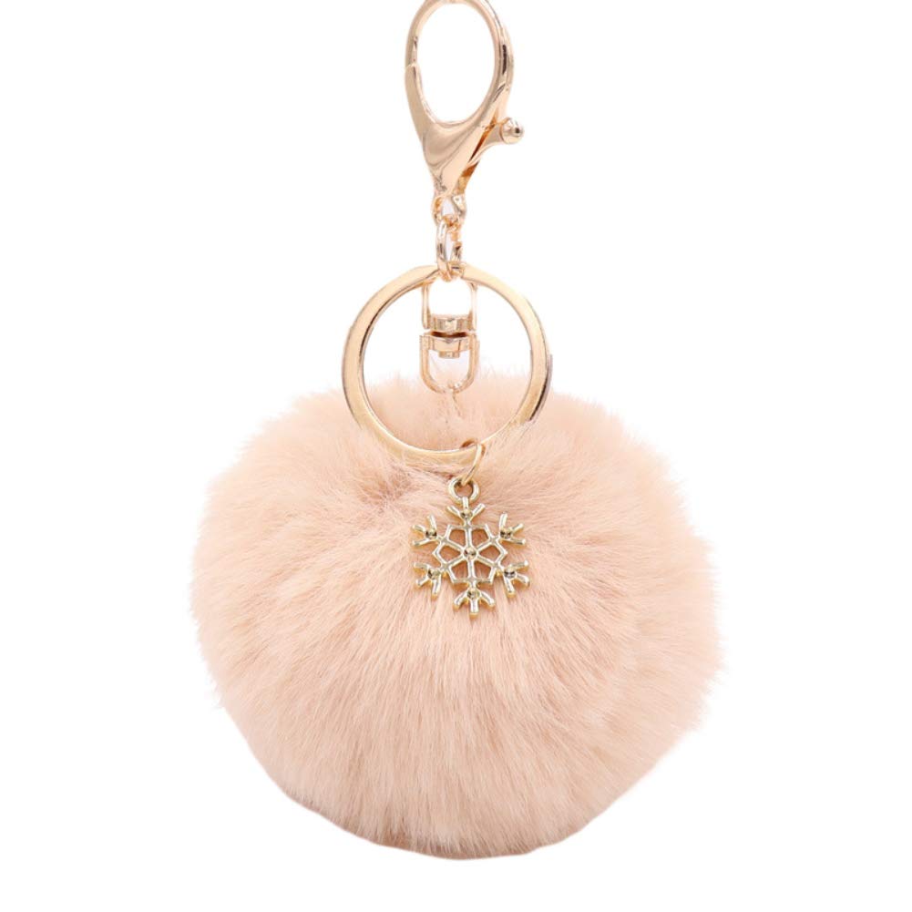 EOESTLD Snowflake Fluffy Pompom Keychain - Soft Car Key Holder with Cute Ball Key Ring, Flesh Color - Perfect for Car Keys, House Keys, and Bag Accessories