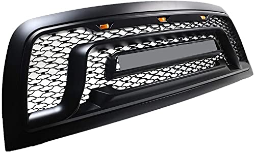 Rebel Style Front Replacement Grill with Amber LED Lights for Ram 2500/3500 (2010-2018) | Matte Black Grille Kit | Truck Accessories Upgrade | Off-Road & Street Customization