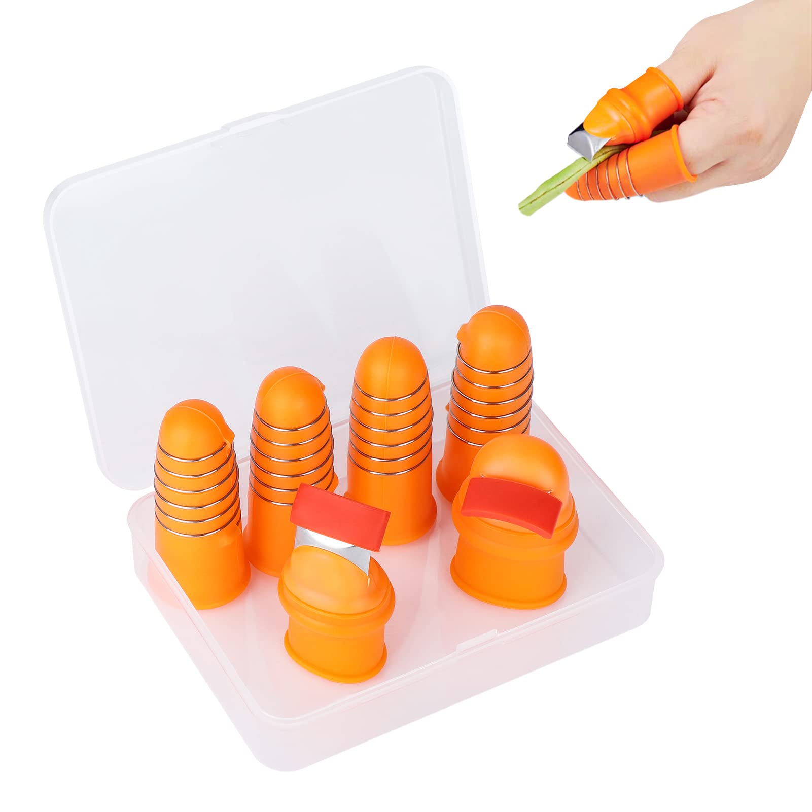 GROWNEER 6PCS Garden Silicone Thumb Knife Set - Harvesting & Plant Cutting Tool with Finger Separator - Orange Gardening Thumb Cutter for Fruits, Vegetables & Herbs - Perfect for Harvesting, Pruning & Gardening Tasks (Large Size)