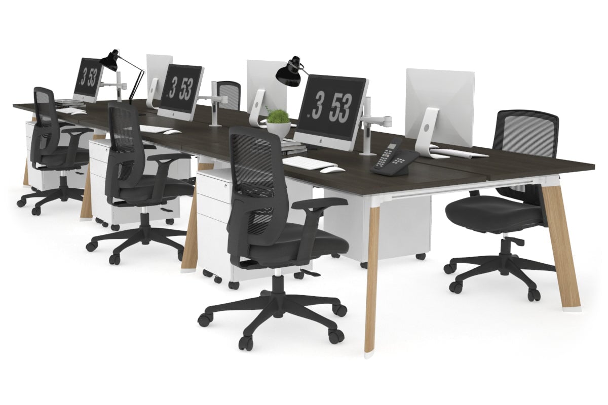6-Person Workstation with Wood Imprint Frame - 1200L x 700W Office Desk for Collaborative Workspaces & Team Meetings
