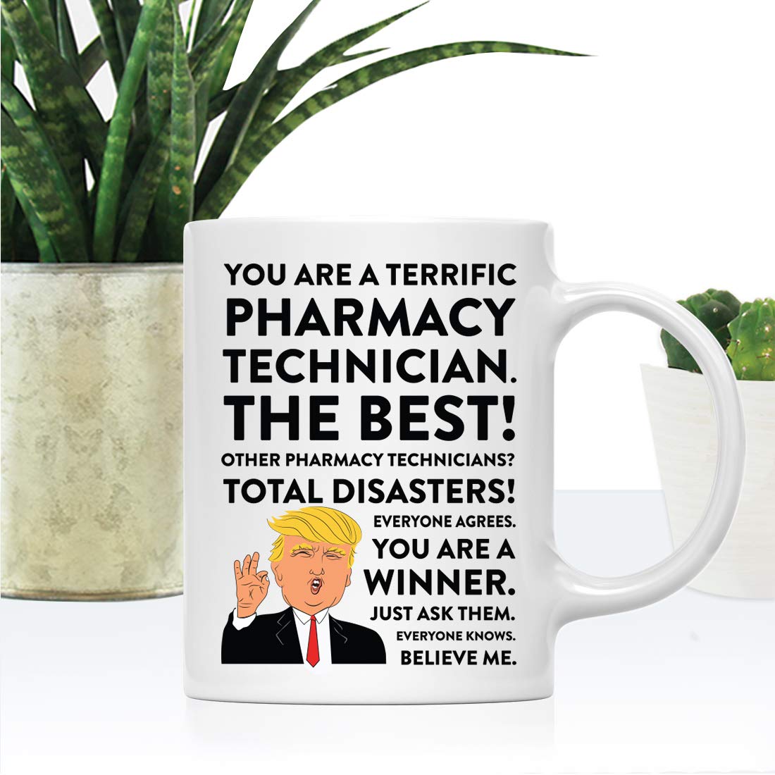 11oz Funny President Trump Coffee Mug - Gag Gift for Pharmacy Technician, Christmas, Birthday & Graduation - Novelty Drinking Cup with Gift Box - Perfect for Office Humor & Political Satire