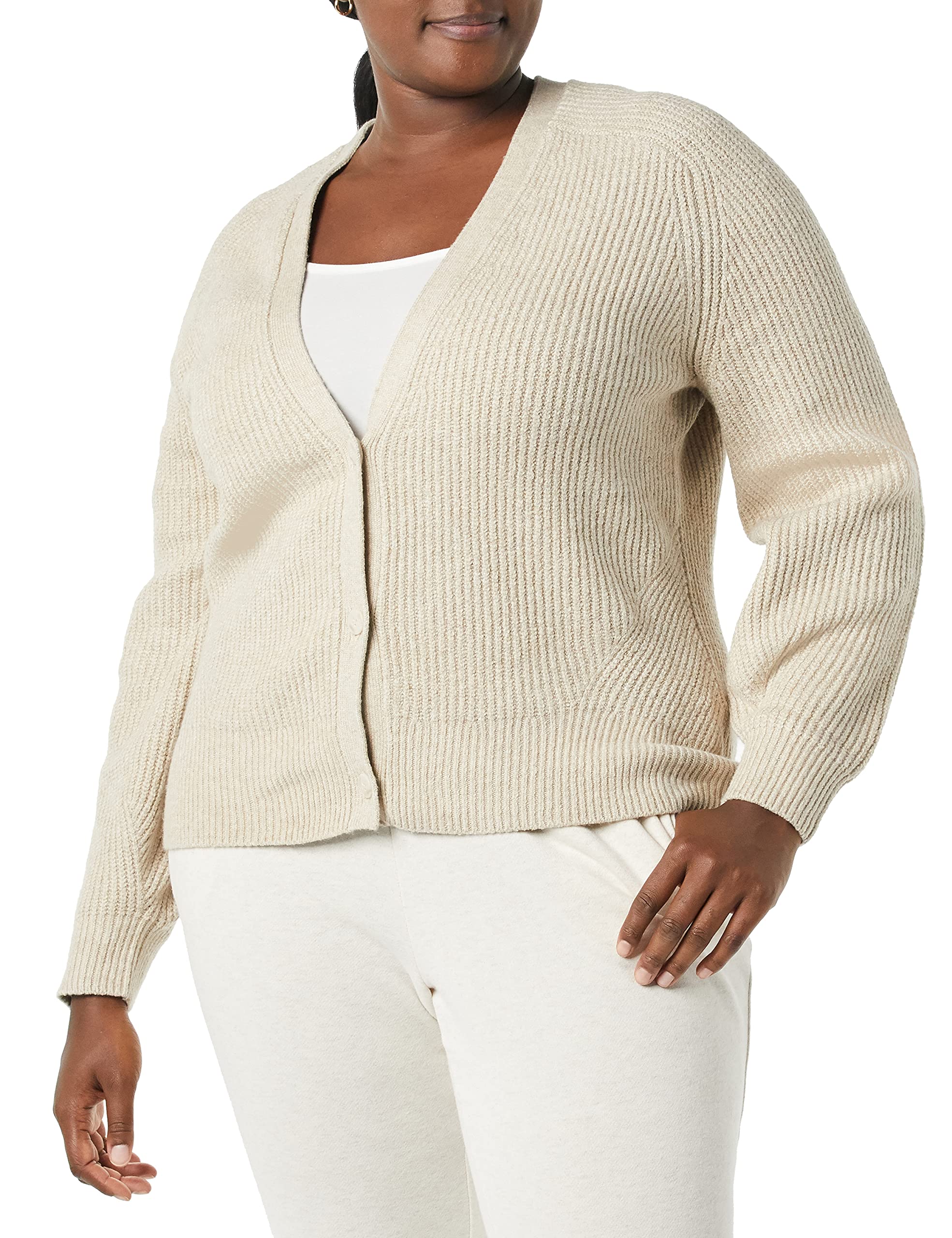 Amazon Essentials Women's Soft Touch Ribbed Blouson Cardigan Sweater - Cozy Knit Open Front Long Sleeve Wrap for Fall & Winter - Perfect for Office, Lounge & Casual Outfits
