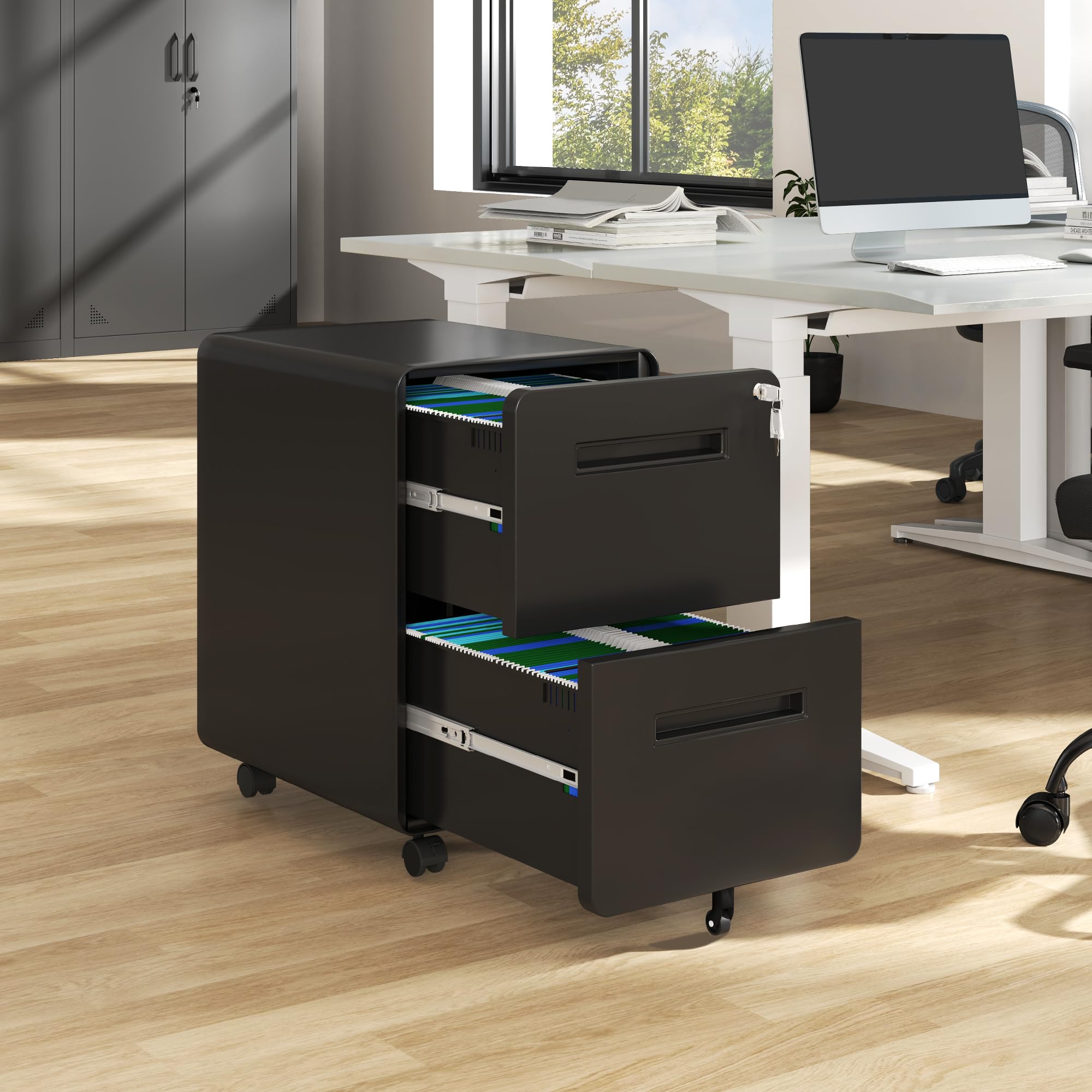 YITAHOME 2-Drawer Rolling File Cabinet - Lockable Metal Mobile Filing Cabinet for Office & Home, Under Desk Storage for Legal/Letter Files, Black - Perfect for Commercial Workspaces & Home Offices