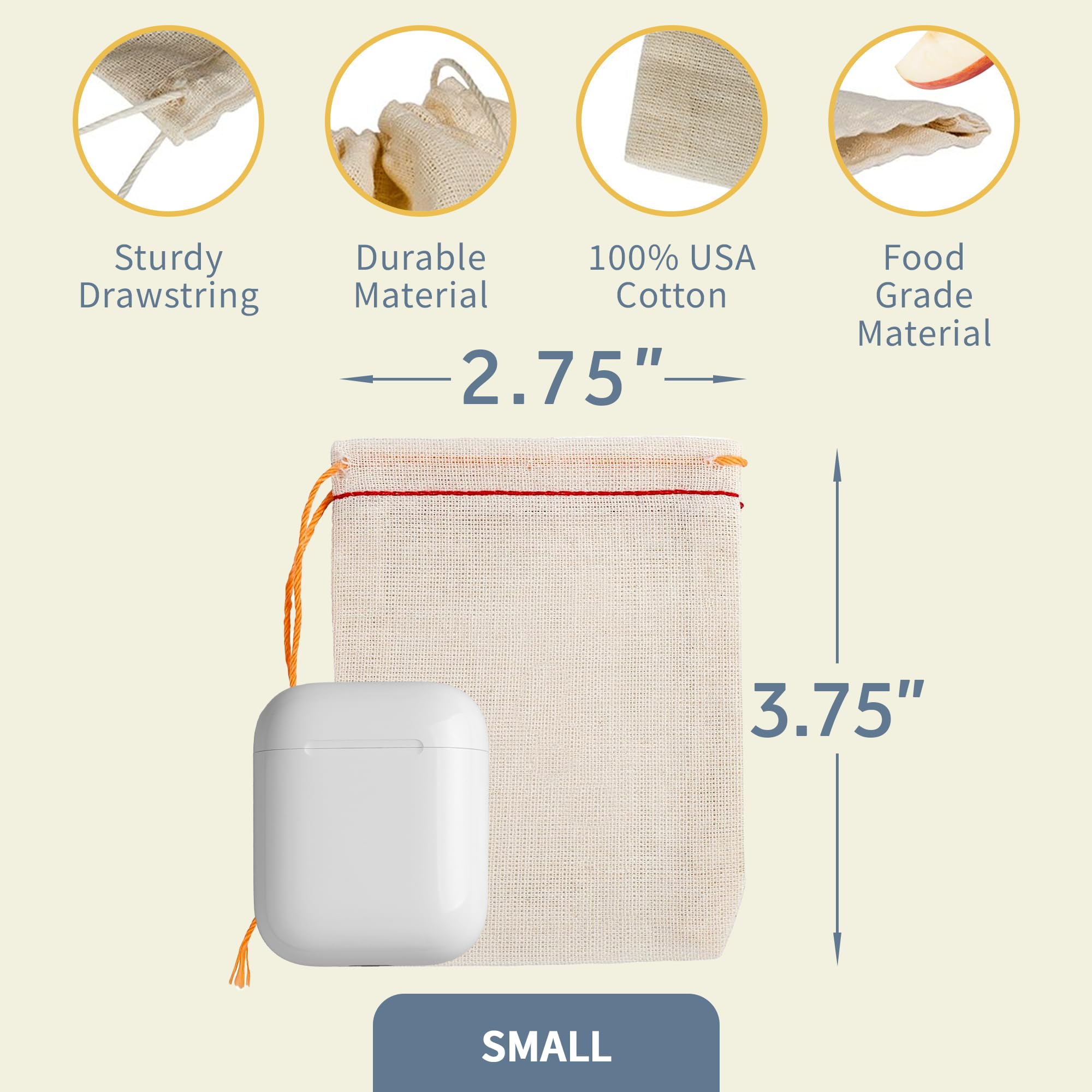 Premium 50-Pack Small Muslin Drawstring Bags 2.75