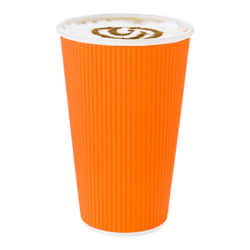 20oz Ripple Insulated Coffee Cups - 250 Pack Double Wall Corrugated Paper Cups with Secure Grip | Sustainable & Leakproof Orange Ribbed Coffee Cups (Lids Sold Separately) | Perfect for Coffee Shops, Offices & Catering Events