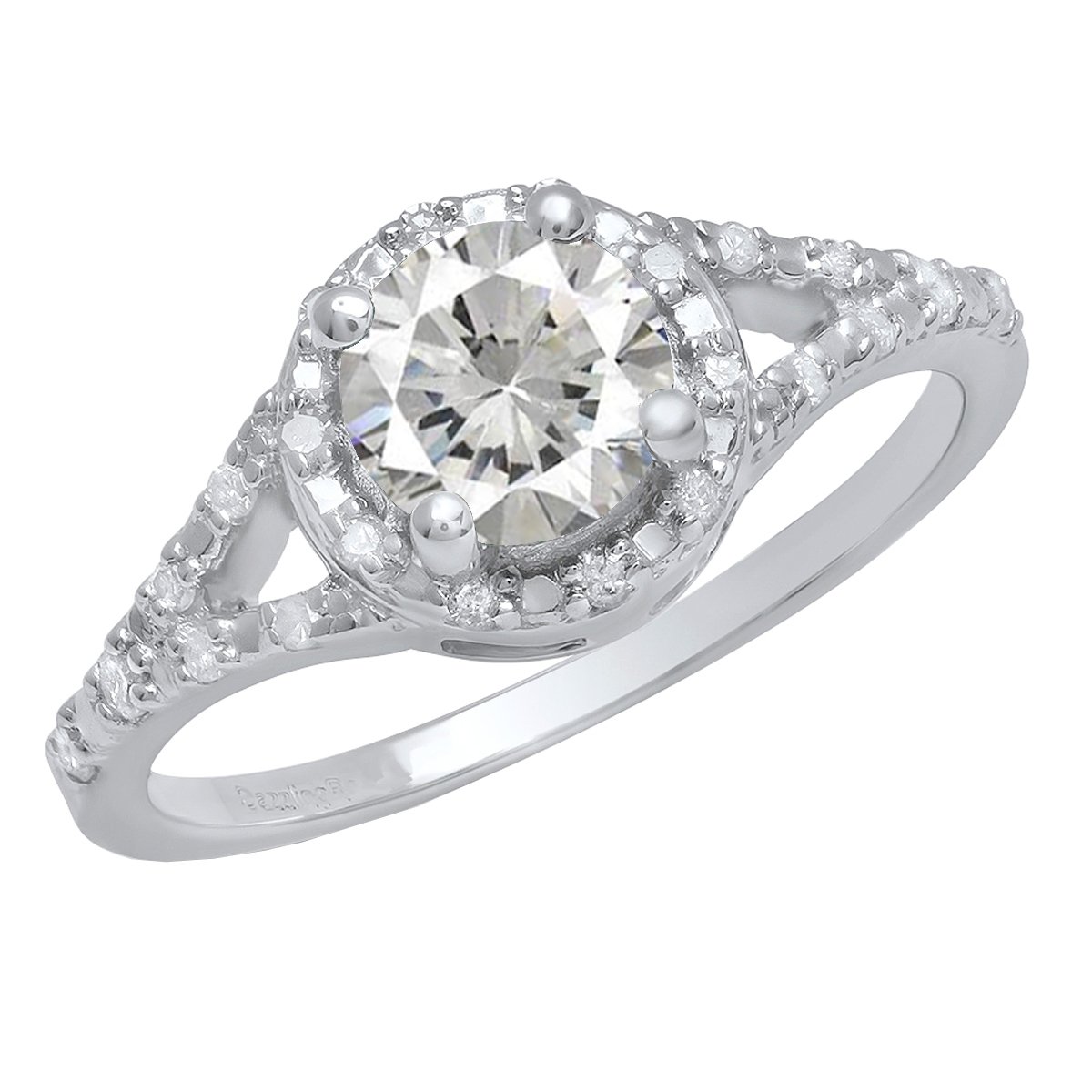 Dazzlingrock 6mm Round Lab-Created Gemstone & White Diamond Engagement Ring for Women, Sterling Silver - Perfect for Proposals, Anniversaries, and Special Occasions