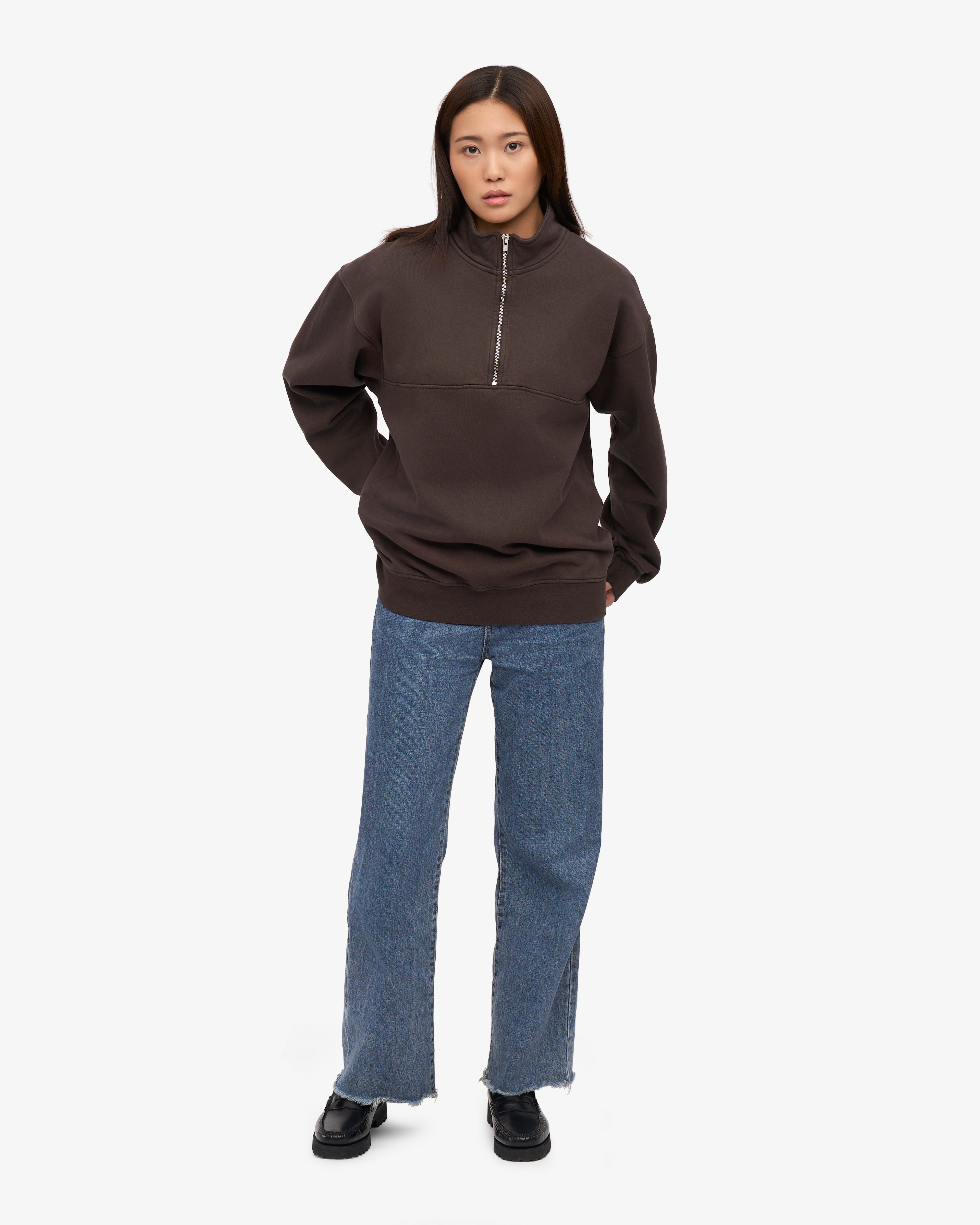 Organic Quarter Zip Sweatshirt for Men - Soft Coffee Brown Pullover for Casual Wear & Outdoor Activities
