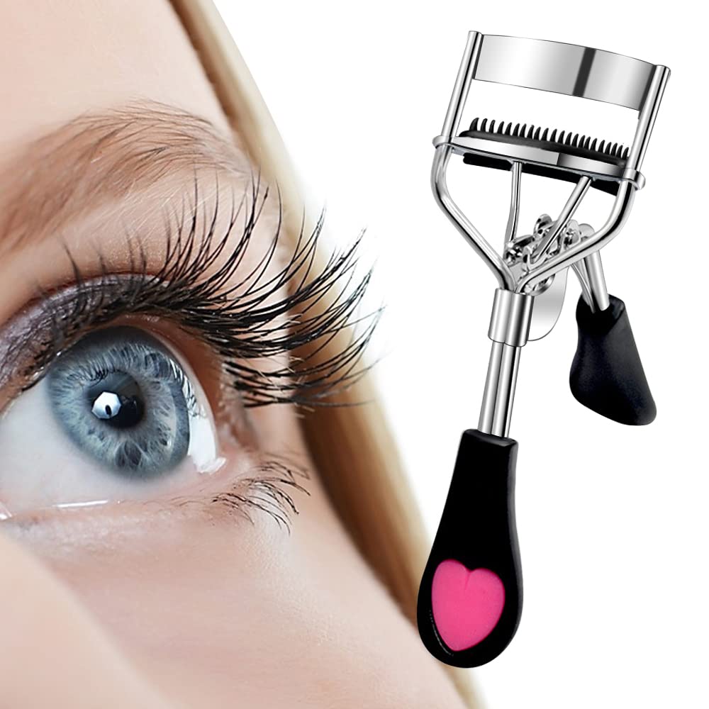 Pinkiou Eyelash Curler with Comb - Universal Fit for All Eye Shapes, Curved Design for Women's Makeup, Natural & Long-Lasting Eyelash Curling Tool - False Lashes Accessory (Black) - Perfect for Daily Makeup, Special Occasions & Professional Salon Use