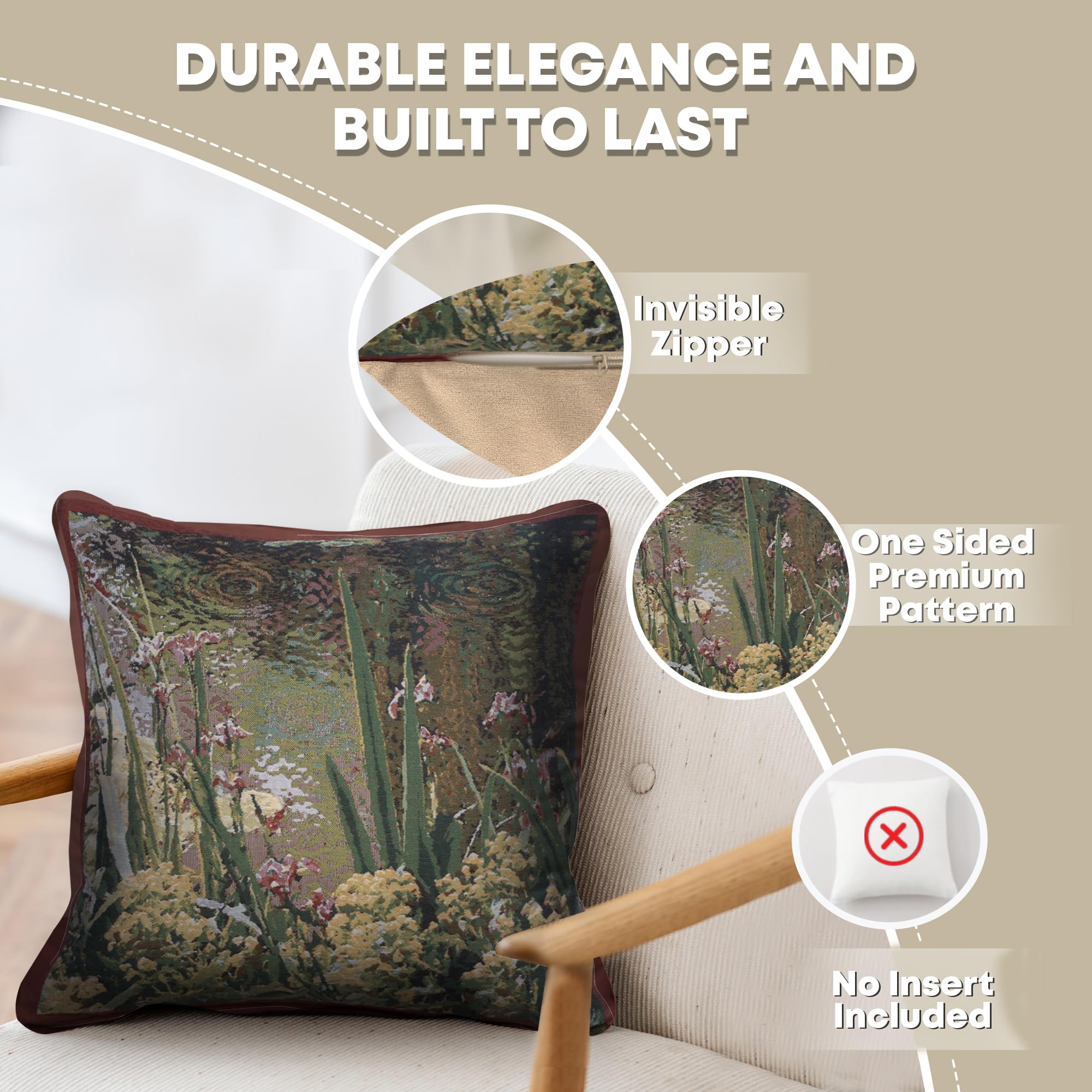 Charlotte Home Furnishings 17x17 Inch Decorative Throw Pillow Cover - Soft European Cotton Jacquard Woven Cushion Case for Sofa, Bed & Living Room - Modern Water Pattern Design - Perfect for Home Decor, Accent Pillows and Cozy Interior Styling