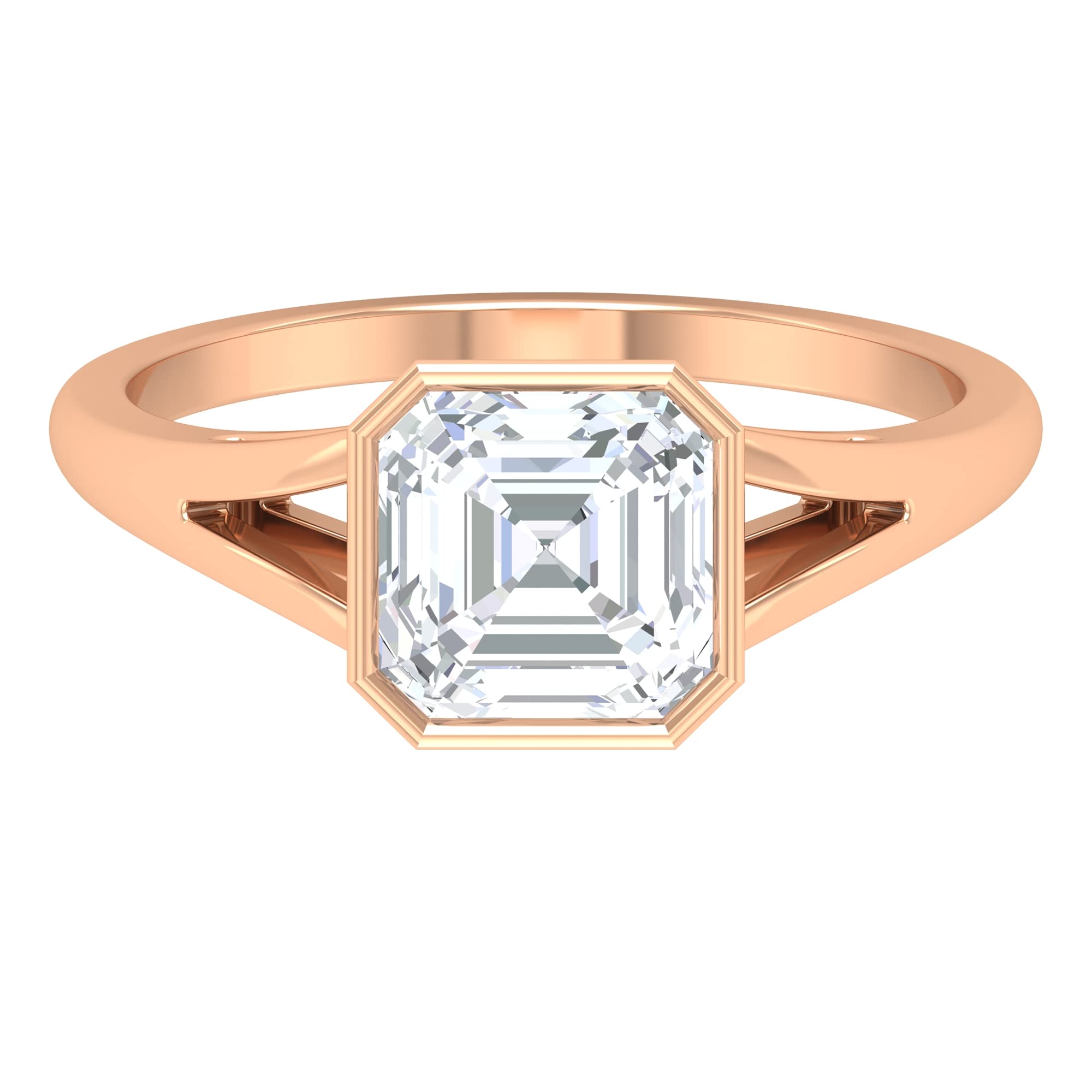 2 Carat Moissanite Solitaire Engagement Ring for Women - Certified Asscher Cut 14K Solid Gold Split Shank Wedding Ring | Proposal, Anniversary, Bridal Jewelry Gift