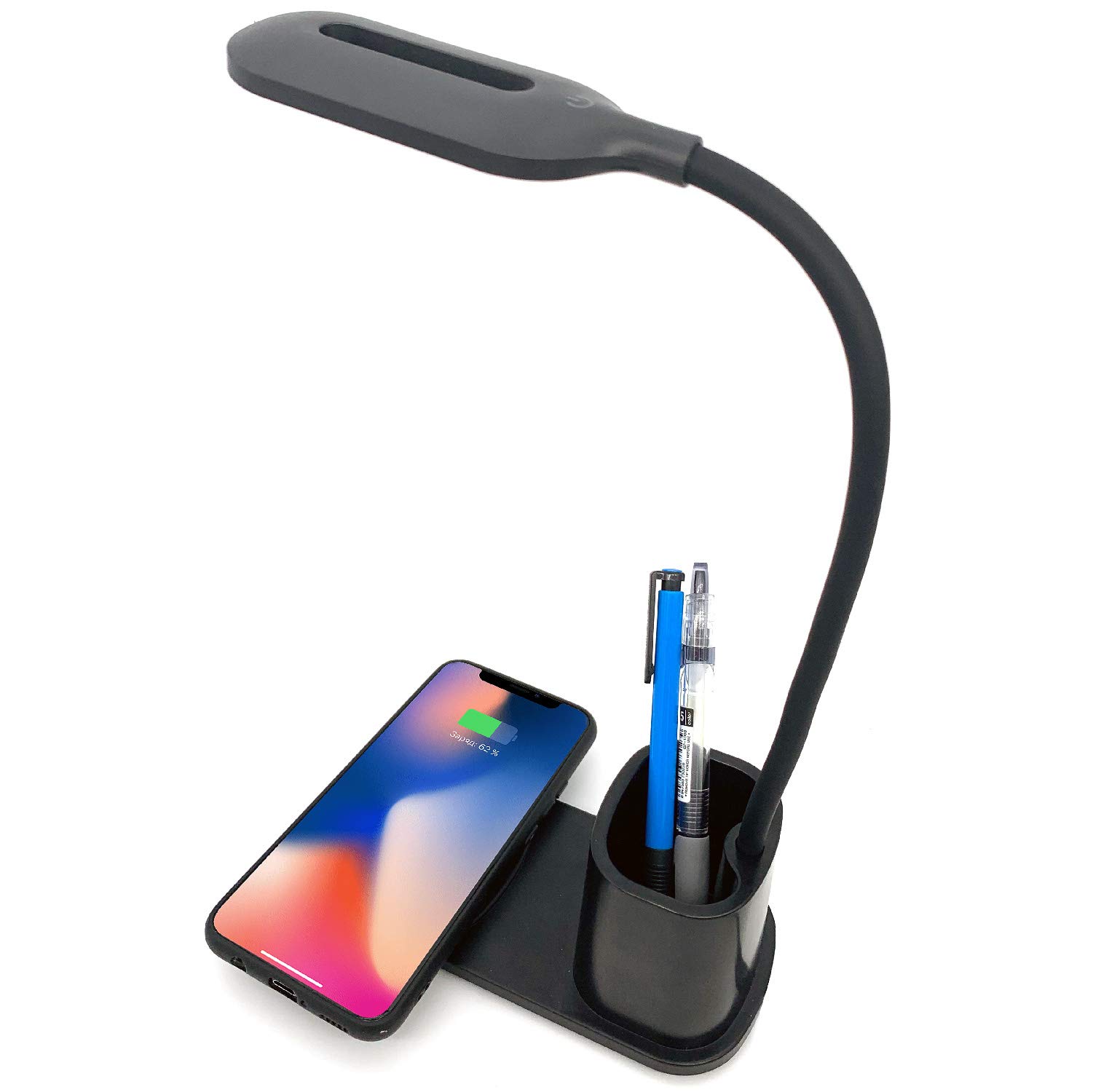 Deke Home 3-Level Dimmable LED Desk Lamp with Wireless Charger & Pen Holder - Eye-Caring Touch Control Table Light, 3 Color Temperatures, Flexible Rotation for Office, Study, Kids Room Night Light