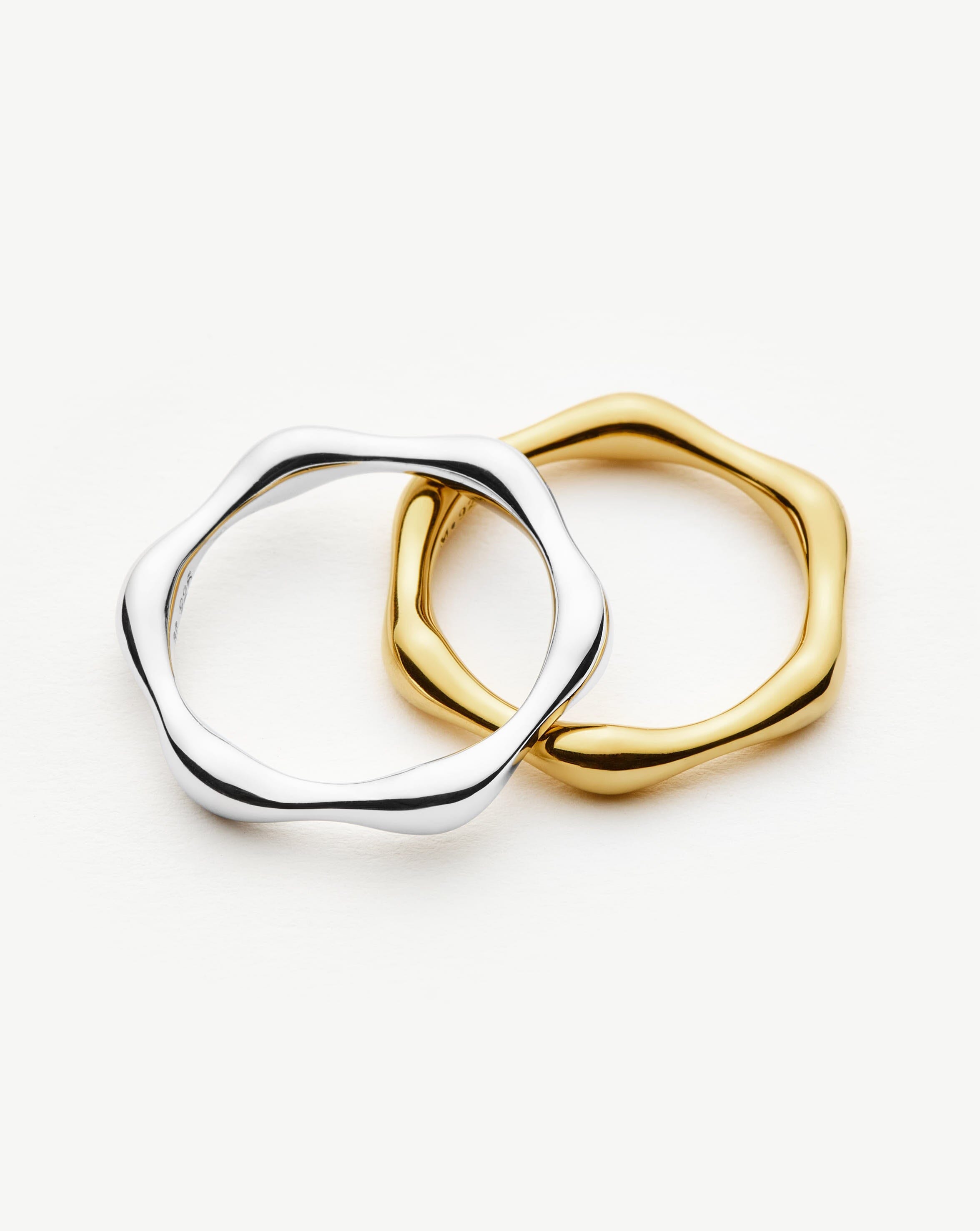 18k Gold Vermeil Molten Stacking Rings Set - Trendy Layered Rings for Women, Perfect for Everyday Wear, Stacking & Gift Giving