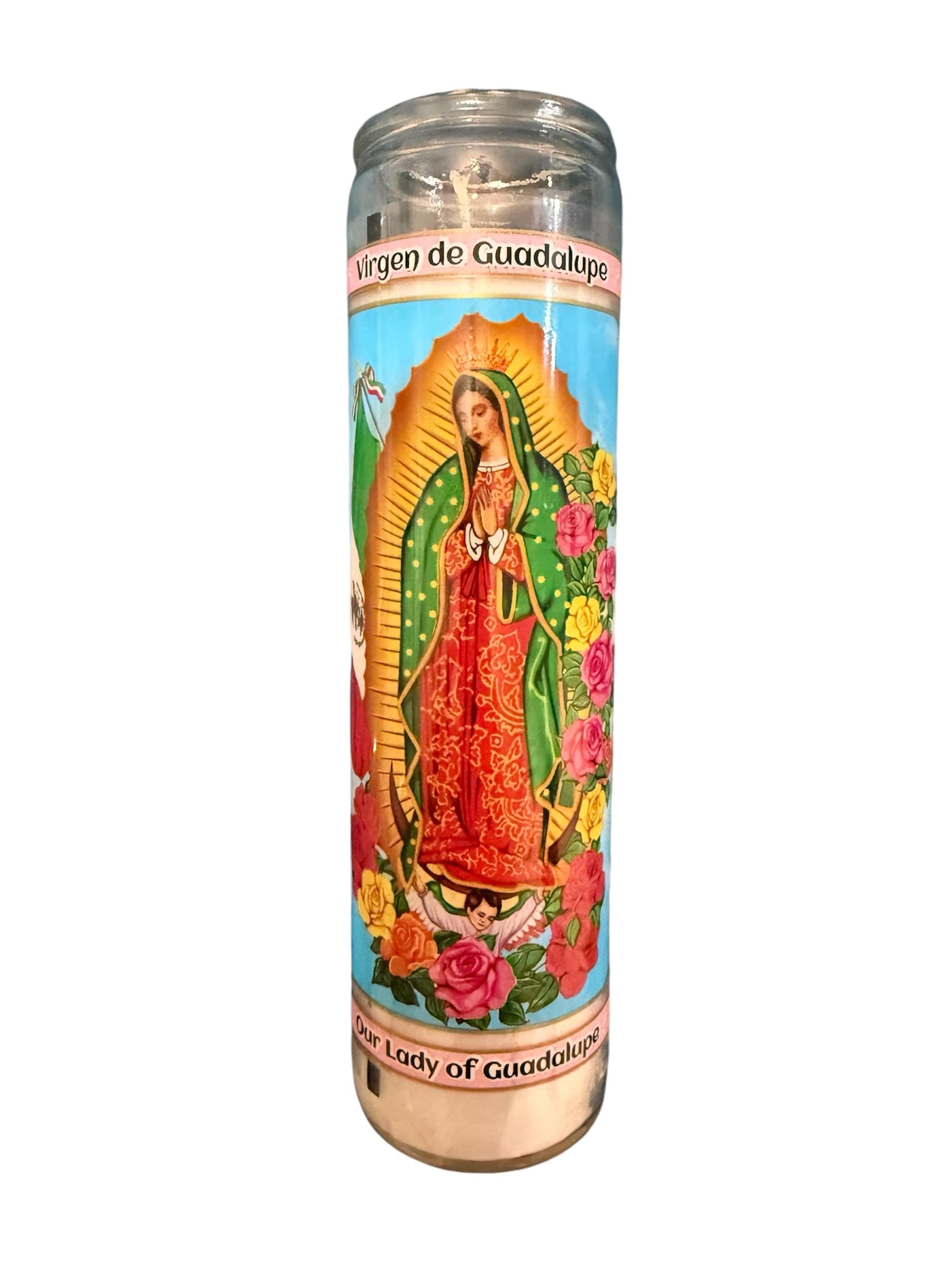 Our Lady of Guadalupe 8-Inch Glass Prayer Candles - Devotional Religious Candles for Home Altar, Church Worship & Spiritual Blessings