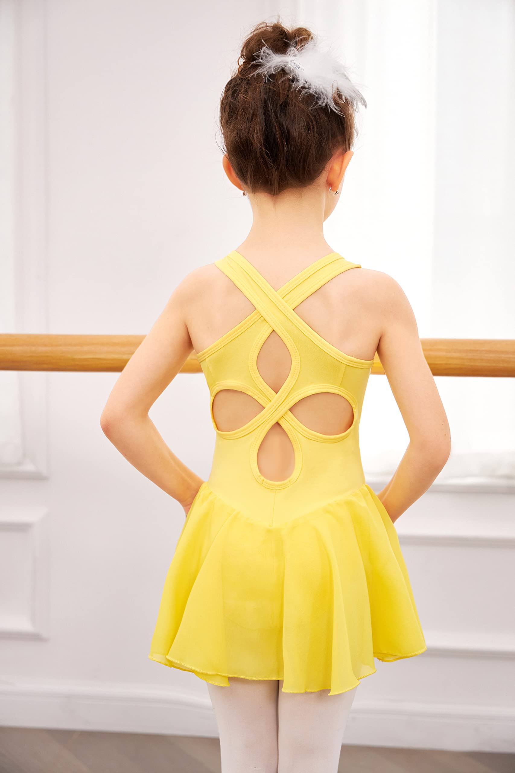 Arshiner Girls Ballet Leotard with Skirt - Sleeveless Dance Dress for Kids - Hollow Back Design - Perfect for Ballet Class, Recital & Performance