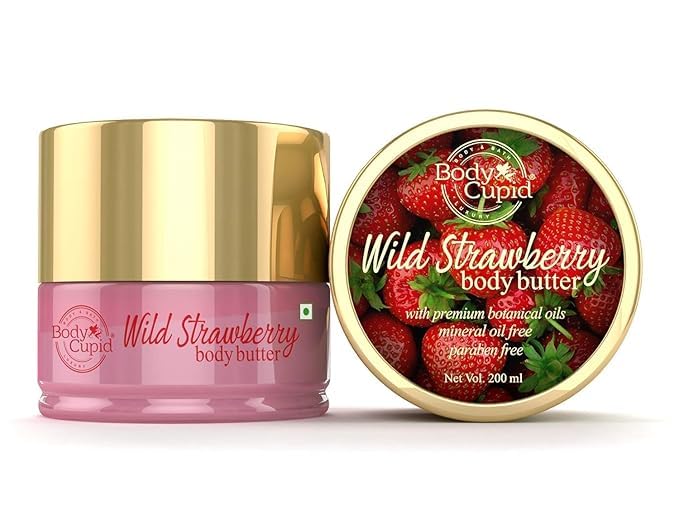 Organic Wild Strawberry Body Butter with Shea & Cocoa Butters - 200ml Deep Moisturizing Cream for Dry Skin - Perfect for Winter Care & Daily Hydration