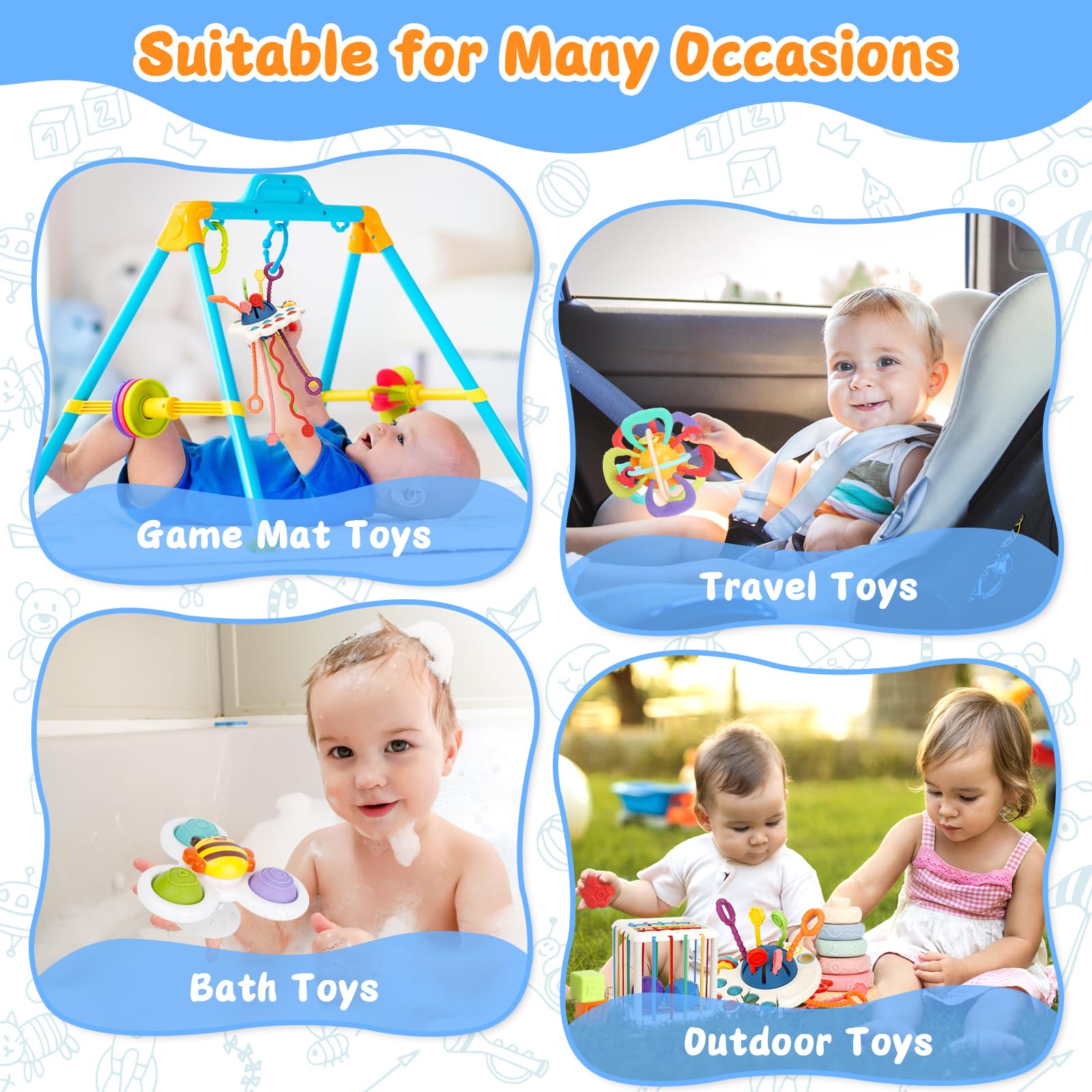 Montessori Baby Toys for 6-12 Months - 5-in-1 Developmental Toy Set with Teething Ring, Stacking Cups, Sensory Shapes & Suction Spinner - Perfect Learning Gift for Infants 6-18 Months | Great for Daycare, Playtime & Early Childhood Education
