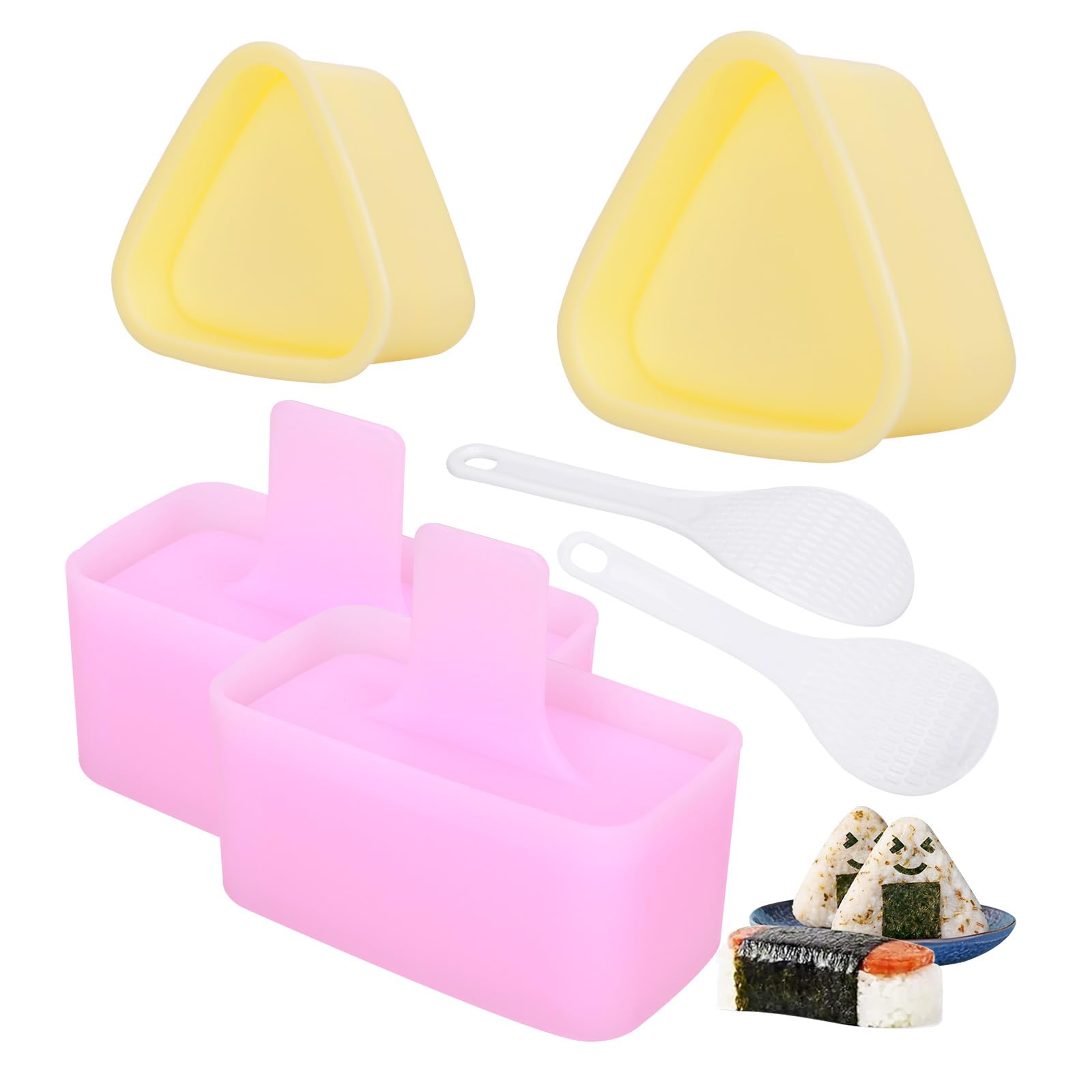 6-Pack Onigiri Mold Kit - 2 Musubi Press Makers, 2 Rice Ladles & 2 Triangle Rice Ball Molds | Perfect for Sushi Making, Bento Box Lunches & Home DIY Cooking | Great for Kids, Meal Prep & Japanese Cuisine Lovers