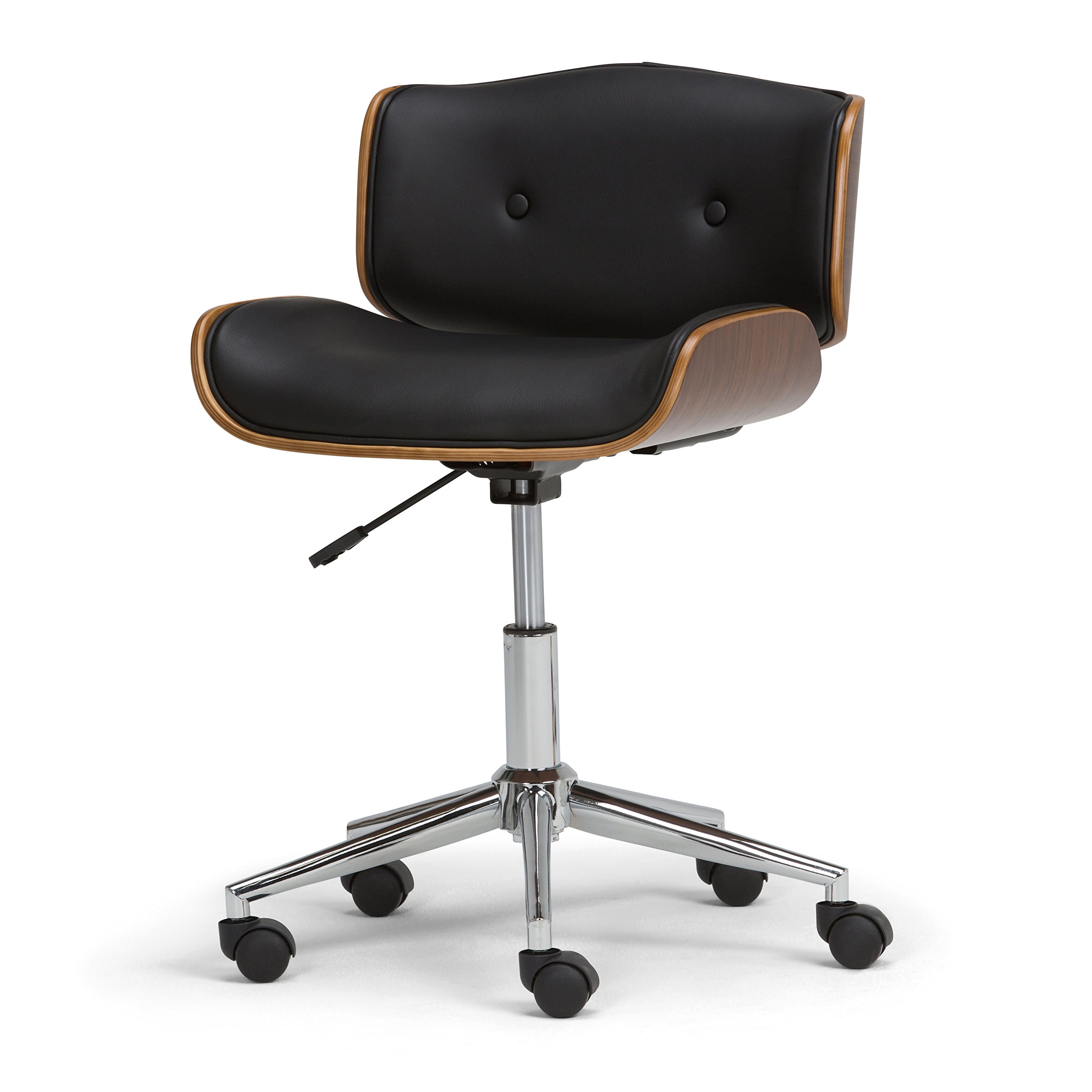 SIMPLIHOME Dax Swivel Adjustable Executive Computer Bentwood Office Chair - Black & Natural Wood - Ergonomic Desk Chair for Home Office, Study Room & Workspace